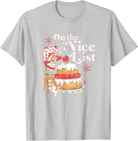 Strawberry Shortcake Christmas On The Nice List Chest Poster T-Shirt - T-Shirt | Ash
