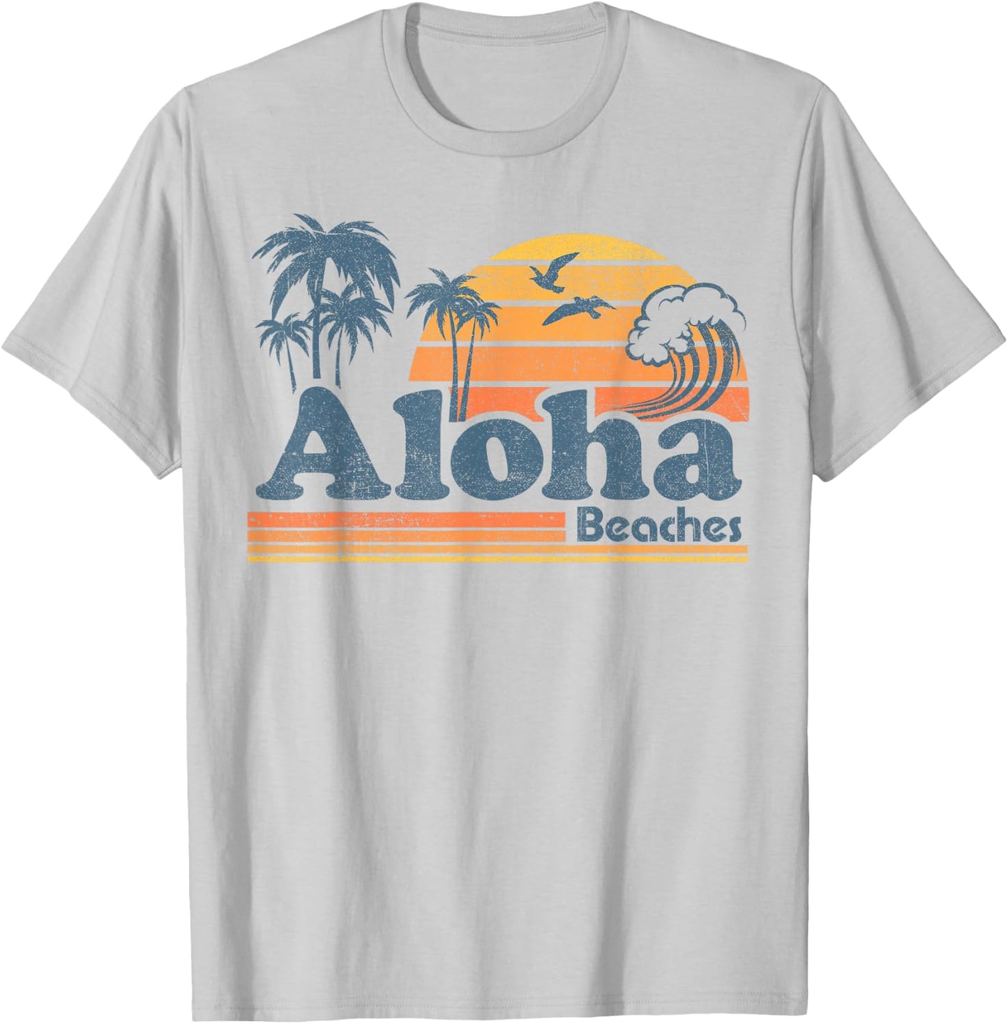 Aloha Beaches Hawaii Vintage Beach Surfing Retro Hawaiian T-Shirt - T-Shirt | Ash