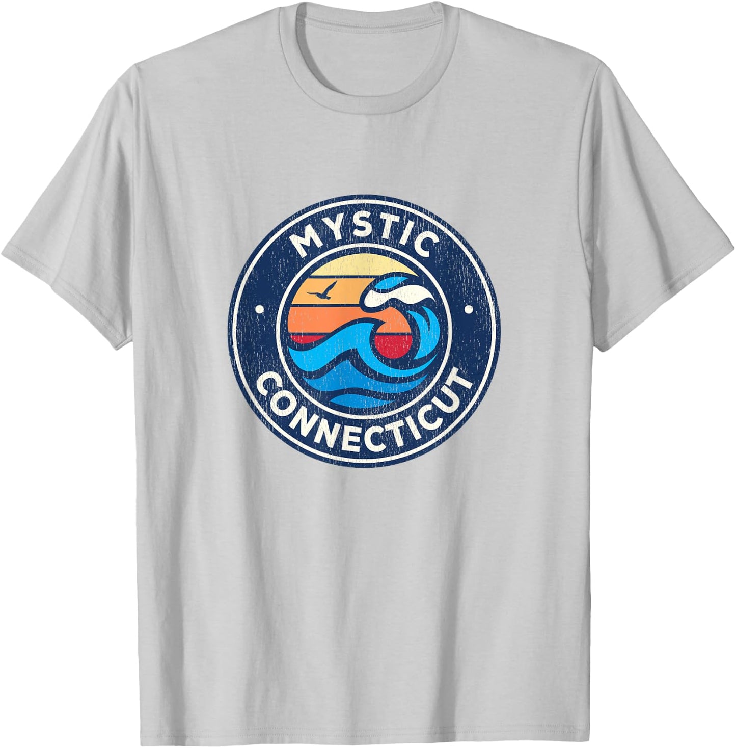 Mystic Connecticut CT Vintage Nautical Waves Design T-Shirt - T-Shirt | Ash