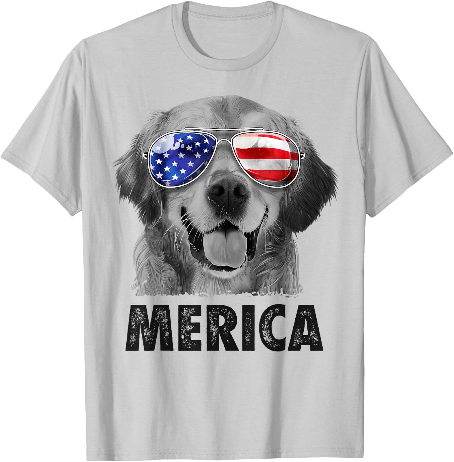 Golden Retriever 4th of July Merica American Flag Sunglasses T-Shirt - T-Shirt | Ash