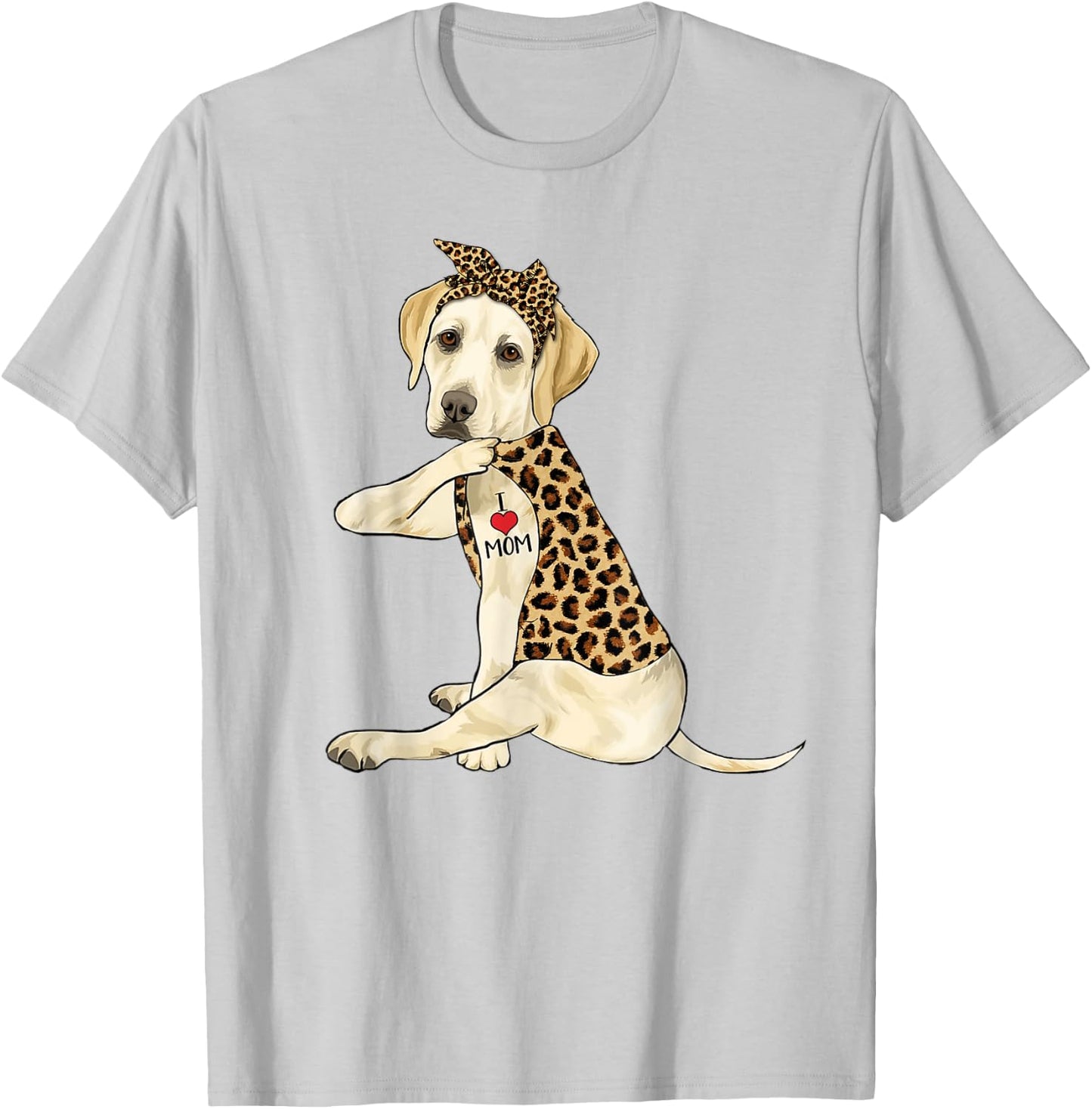 Labrador Lover I Love Mom Tattoo Leopard Mother's Day T-Shirt - T-Shirt | Ash