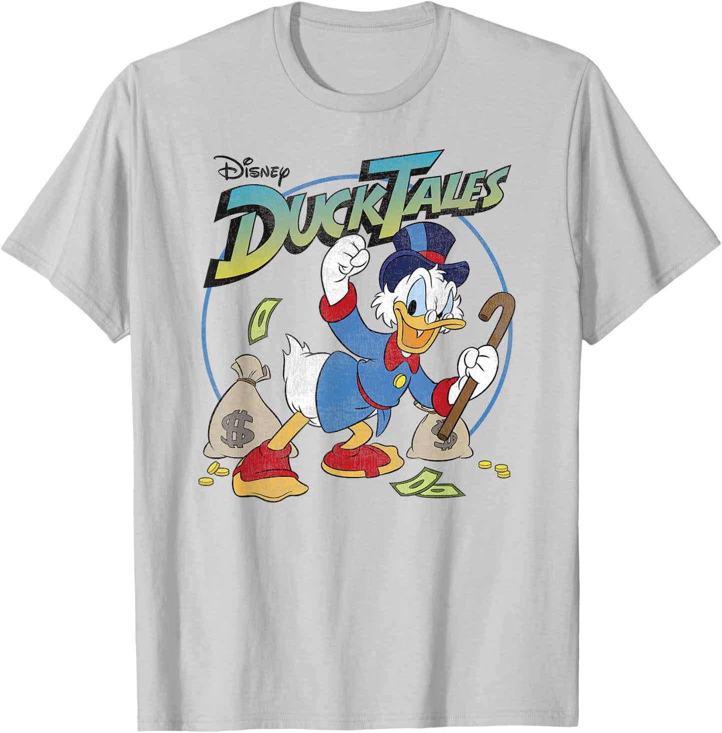 Disney DuckTales Scrooge McDuck With Money Bags Logo T-Shirt - T-Shirt | Ash