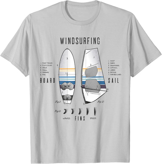 Windsurfing Equipment Gear Board Sail Fins Lexicon Legend T-Shirt - T-Shirt | Ash