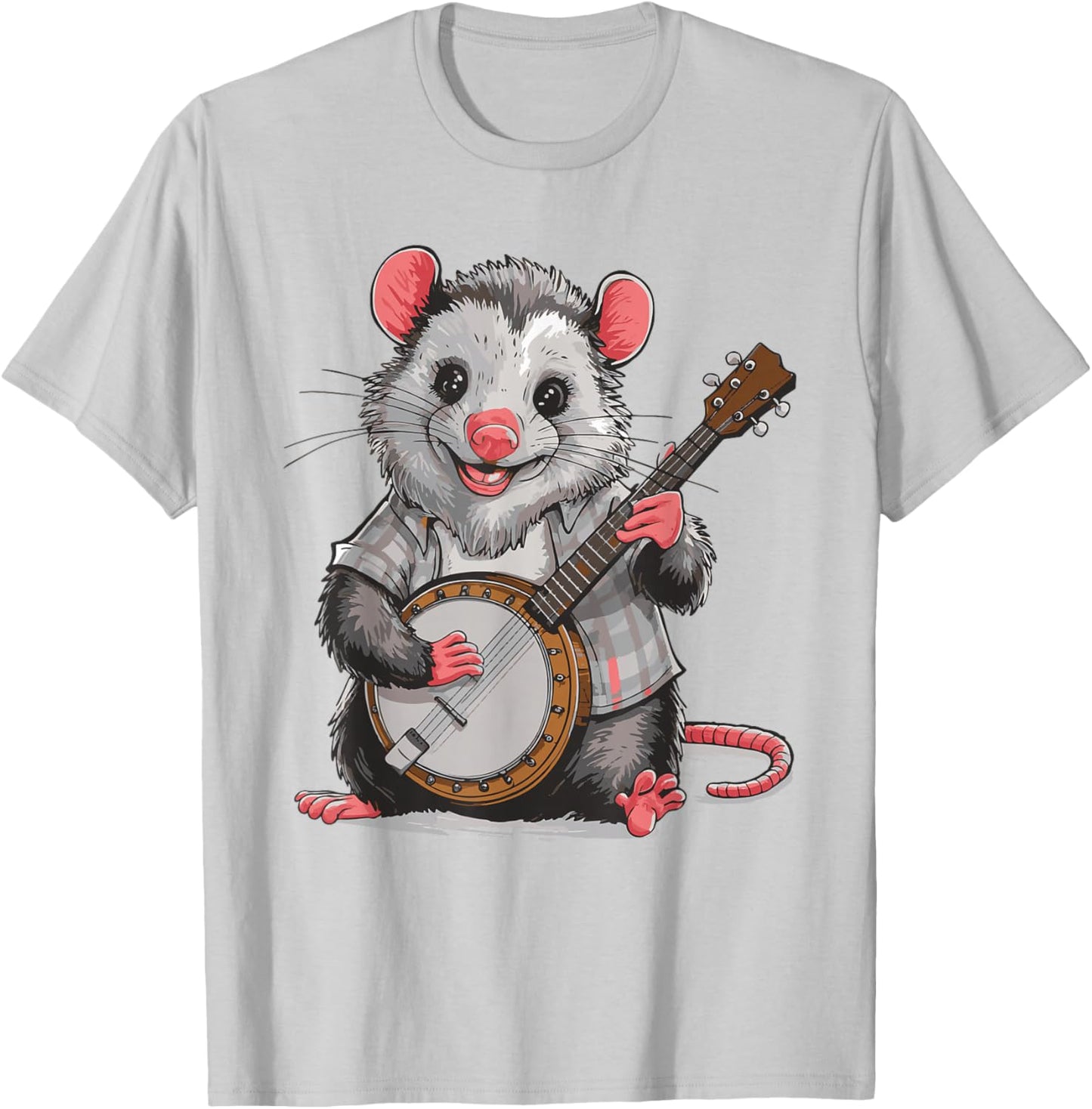 Opossum Playing Banjo T-Shirt - T-Shirt | Ash