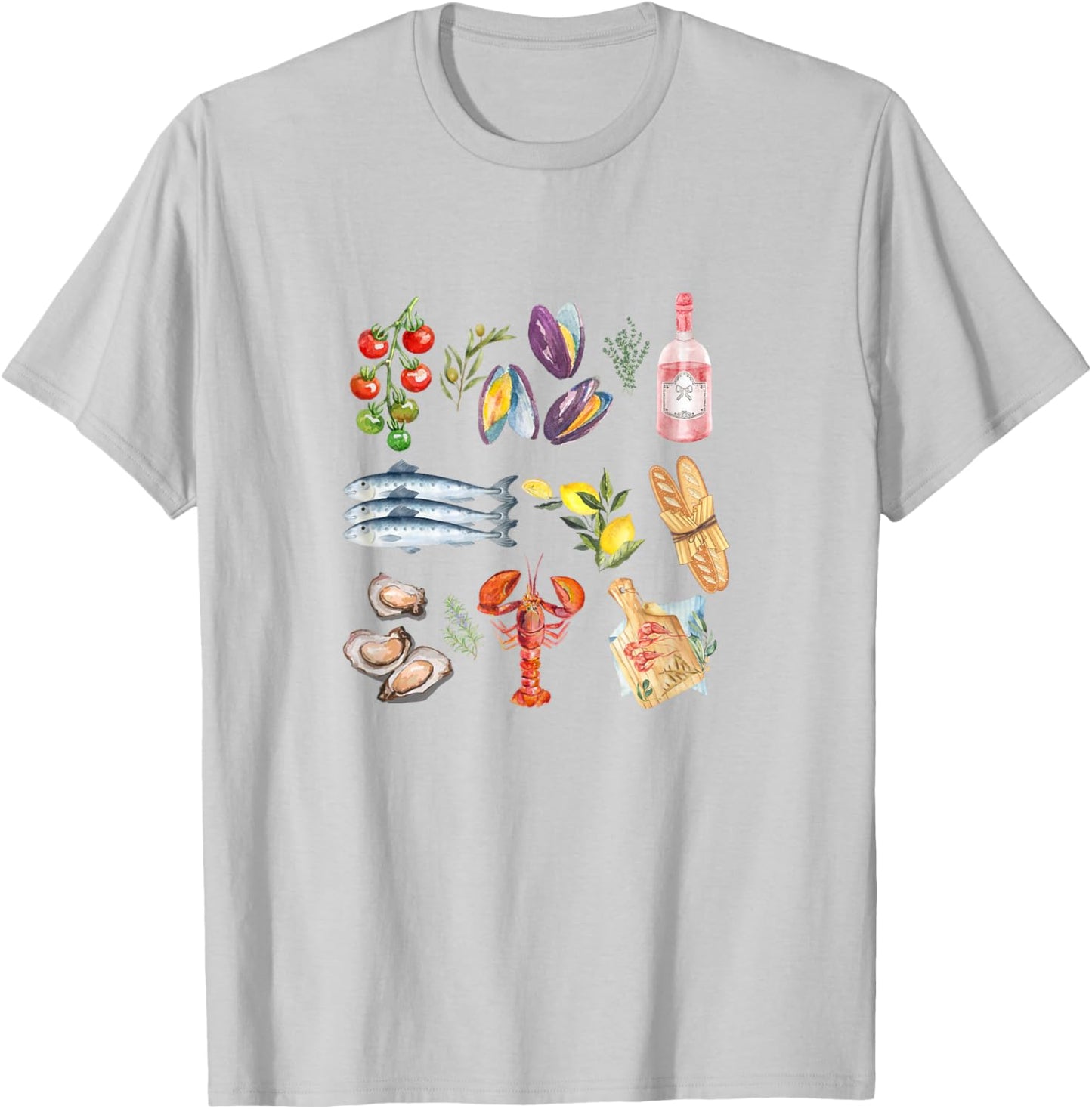 Italian Summer Scrapbook with seafood coastal Mediterranean T-Shirt - T-Shirt | Ash