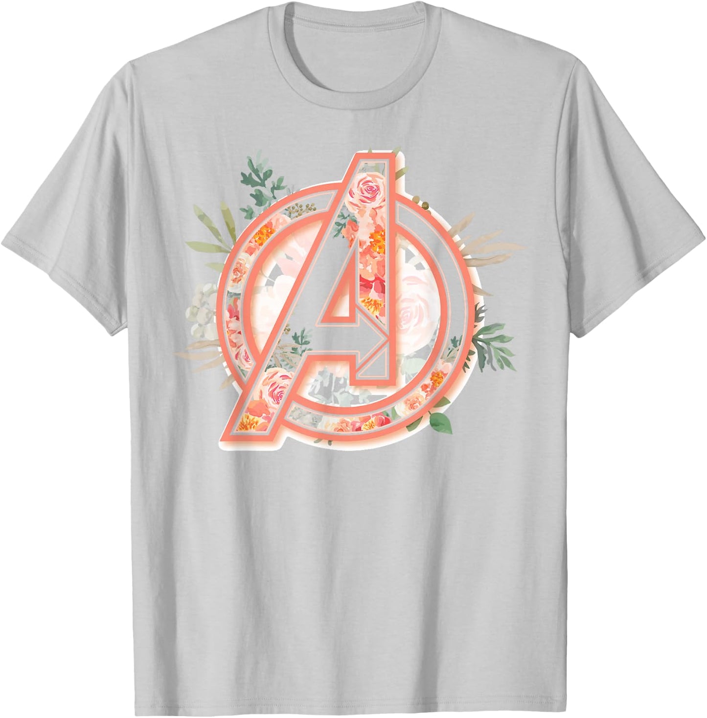 Marvel Avengers Soft Floral Fill Logo Small T-Shirt - T-Shirt | Ash
