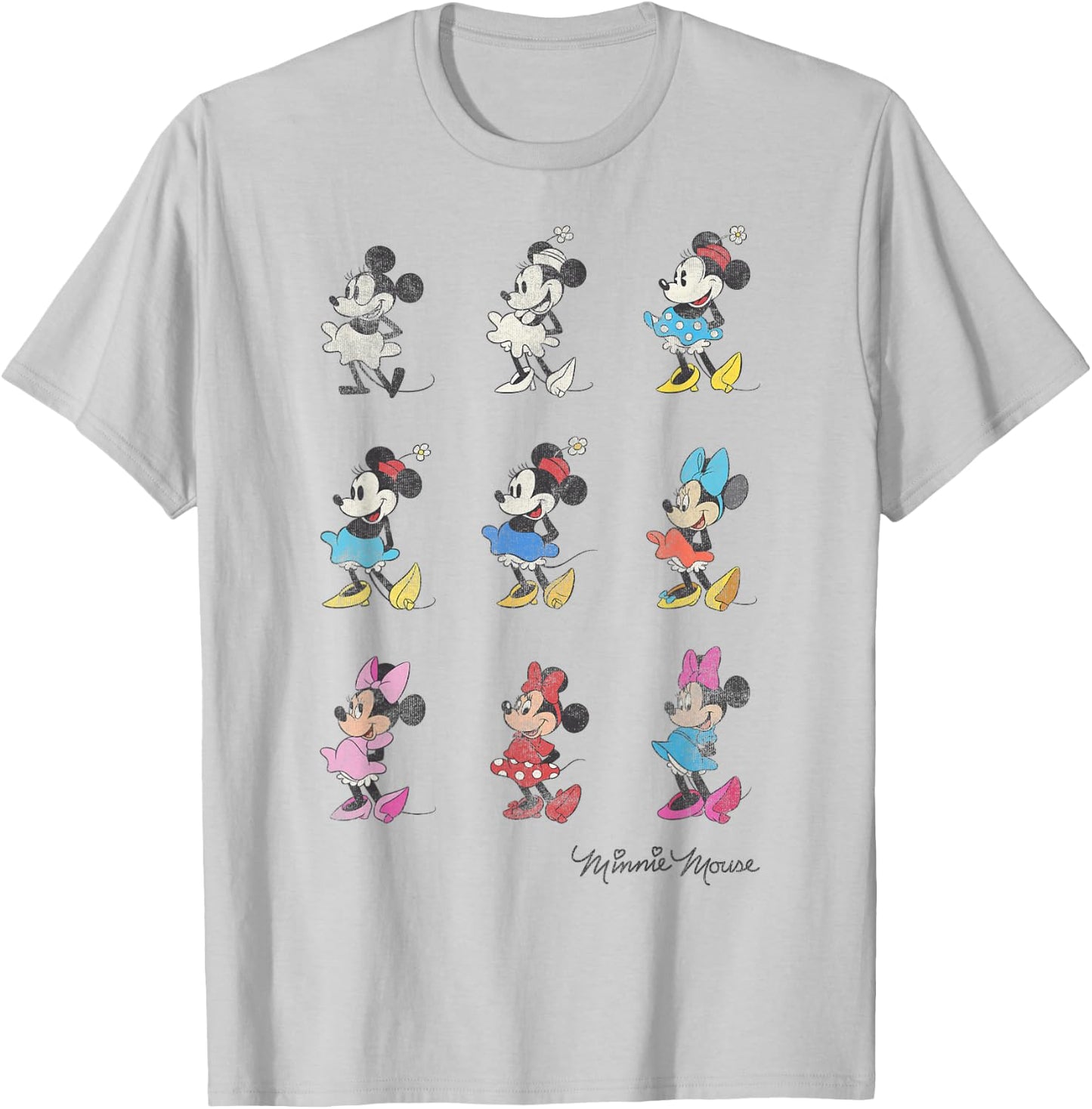Disney Mickey And Friends Minnie Mouse Through The Years Short Sleeve ,Small T-Shirt - T-Shirt | Ash