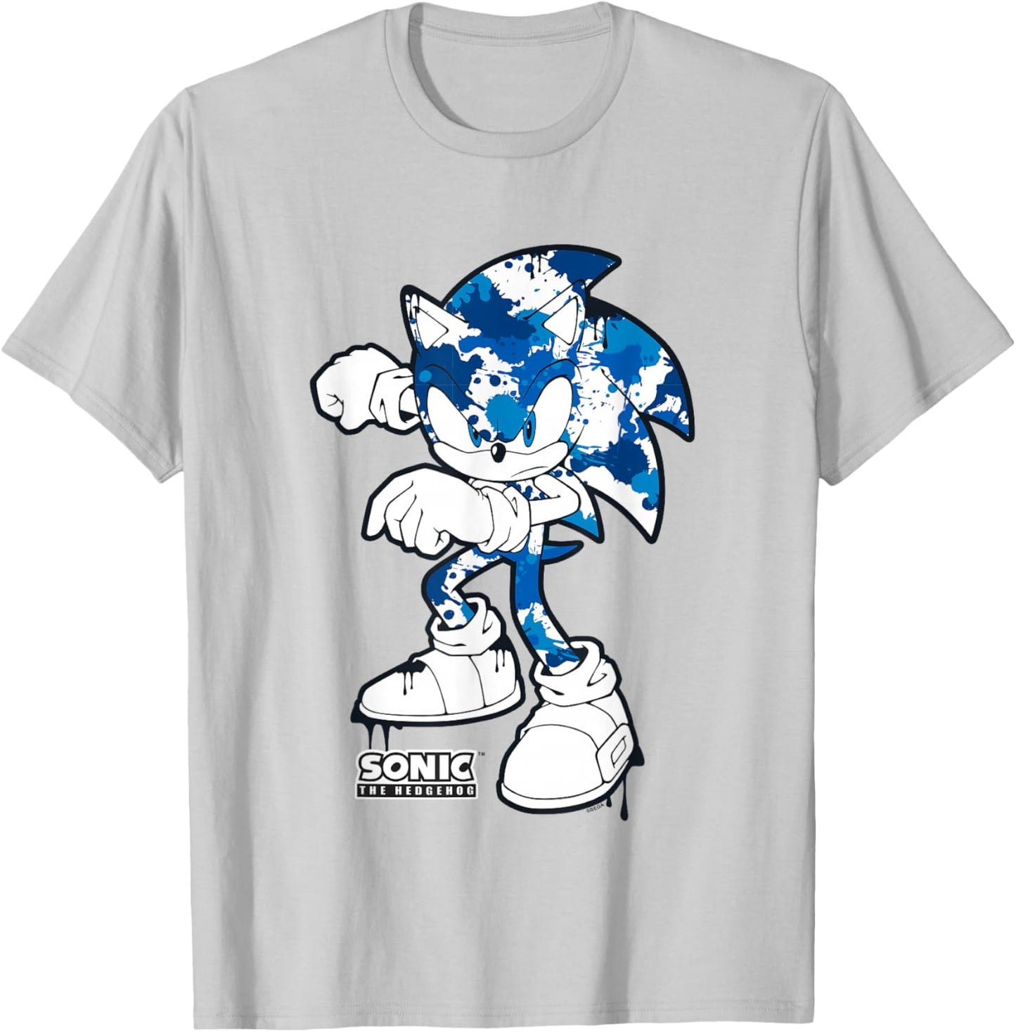 Sonic The Hedgehog Dripping Paint Urban Style Portrait T-Shirt - T-Shirt | Ash
