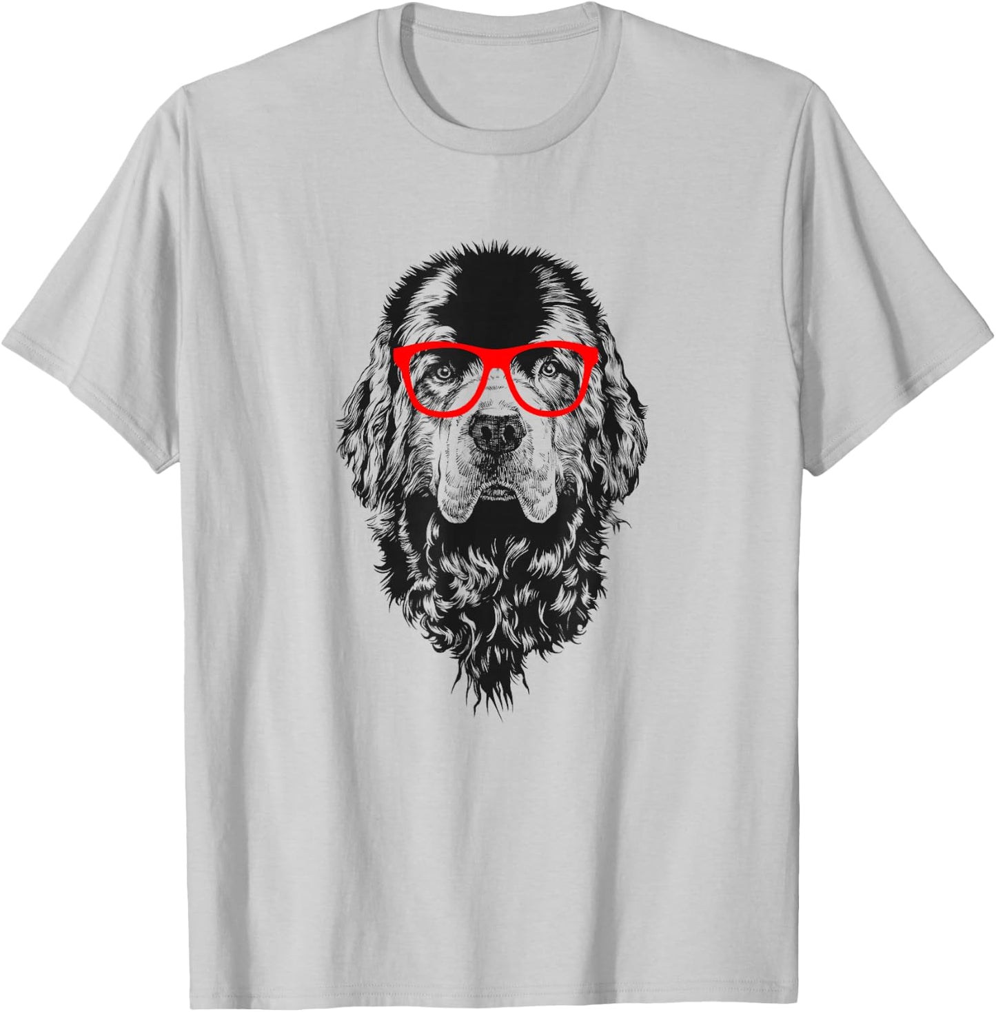 Newfie in Red Glasses Nerd Newfoundland Dog T-Shirt - T-Shirt | Ash