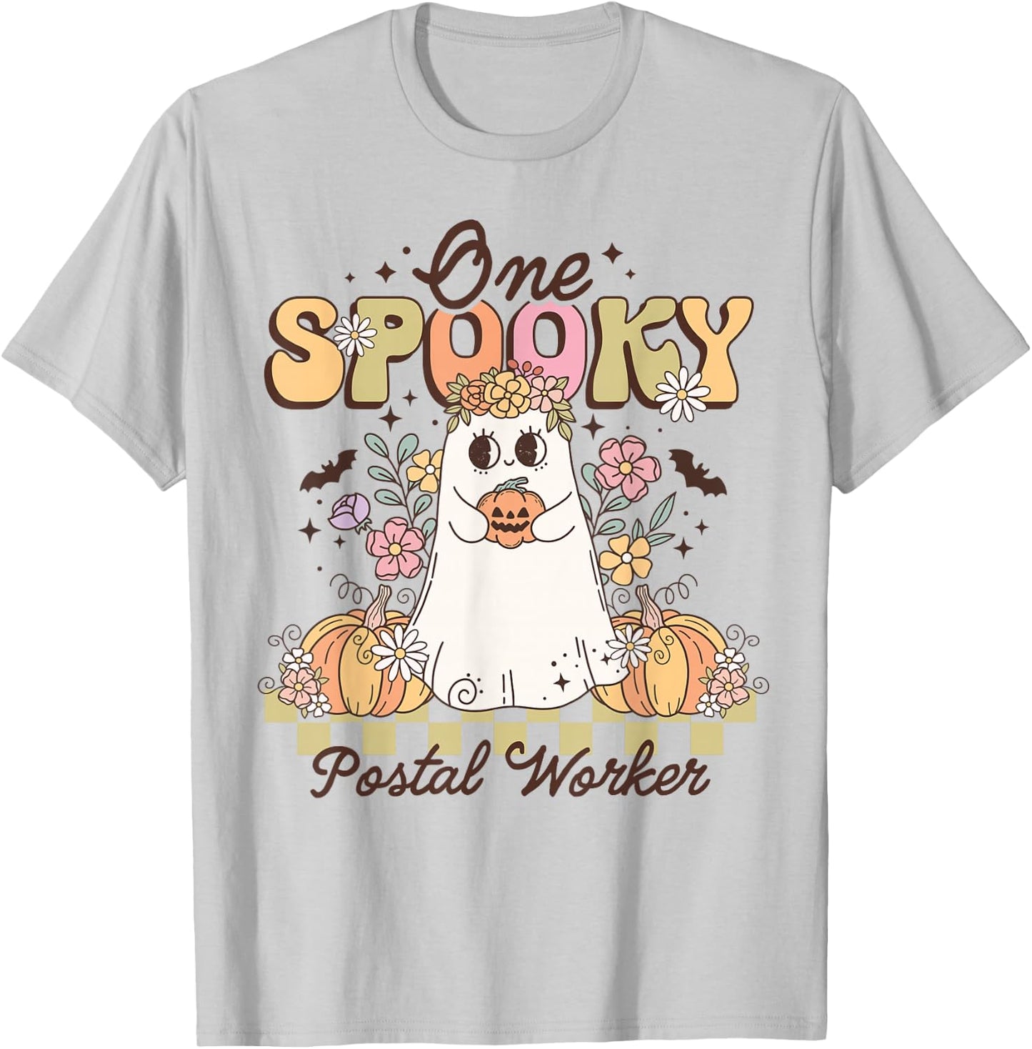 Groovy One Spooky Postal Worker Halloween Ghost Pumpkin T-Shirt - T-Shirt | Ash