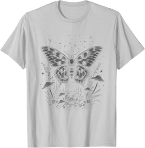 Cute Fairycore Floral Moth Aesthetic Women Girls T-Shirt - T-Shirt | Ash