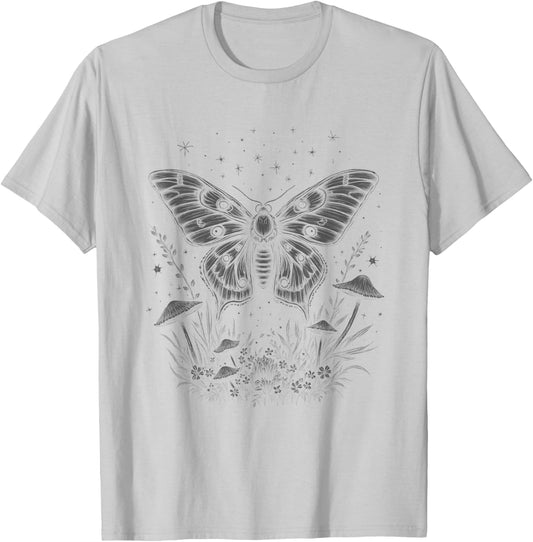 Cute Fairycore Floral Moth Aesthetic Women Girls T-Shirt - T-Shirt | Ash