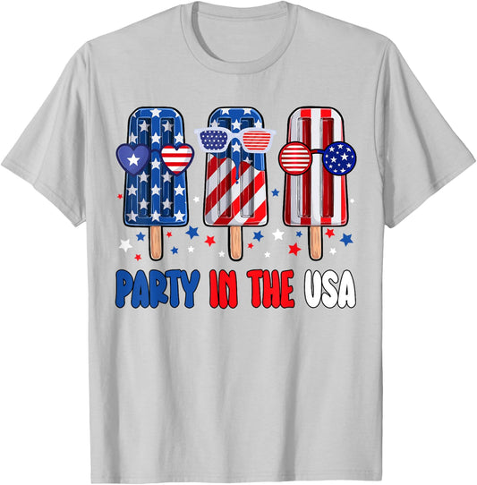 Party In The USA Popsicle American Flag Kids Girls Boys T-Shirt - T-Shirt | Ash