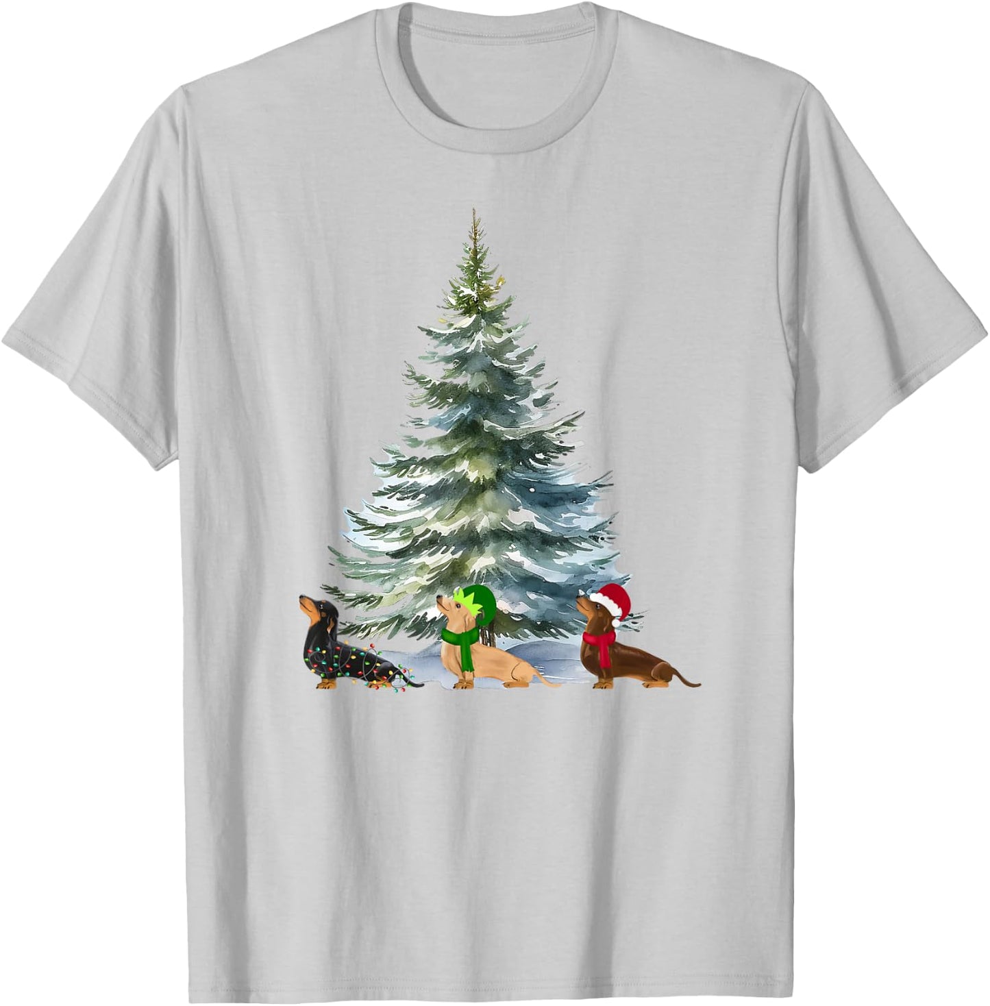 Dachshund Christmas Tree Holiday Funny Wiener Dog Lover Gift T-Shirt - T-Shirt | Ash
