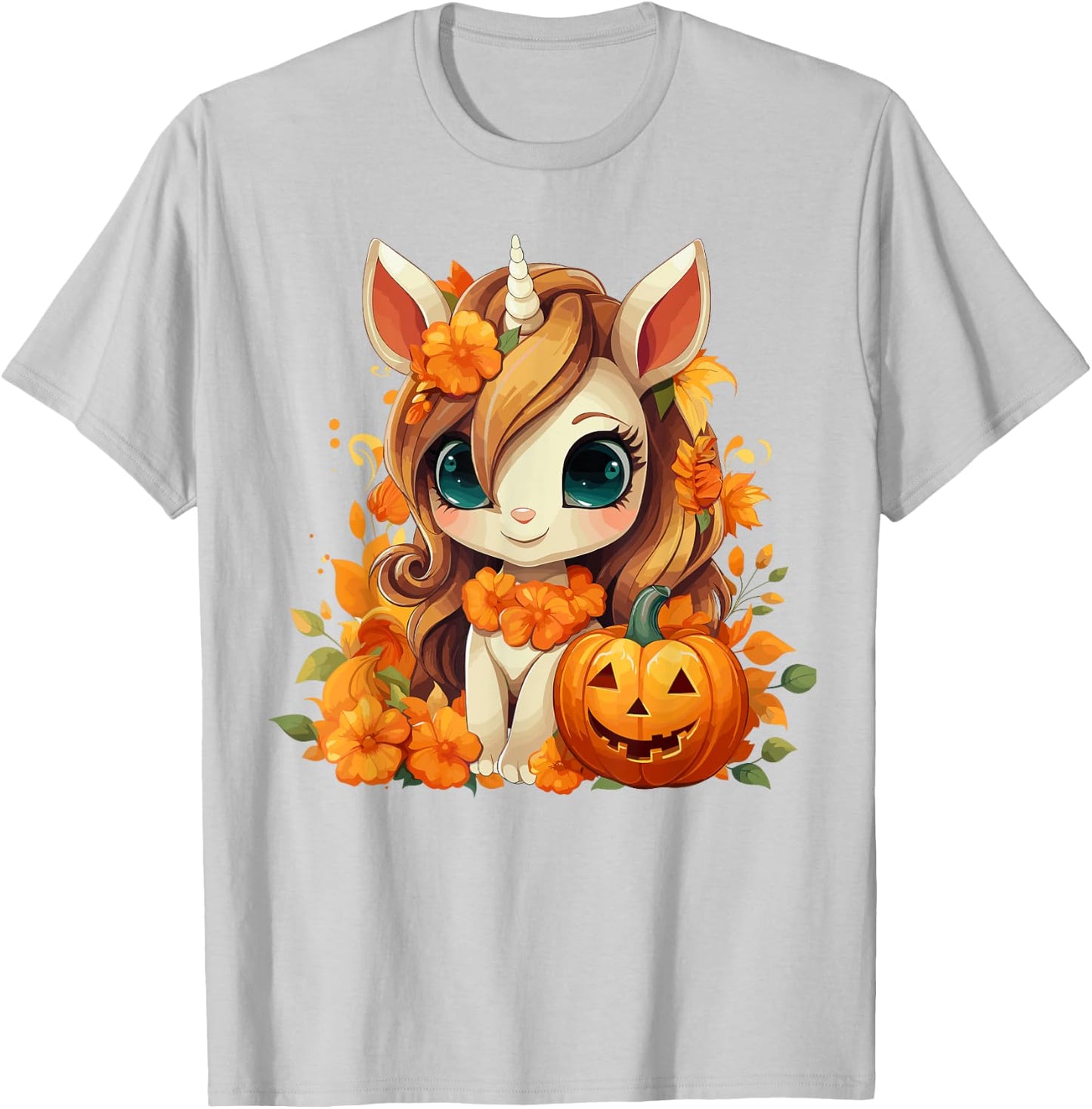 Cute Unicorn Pumpkin Girls Kids Halloween Thanksgiving T-Shirt - T-Shirt | Ash