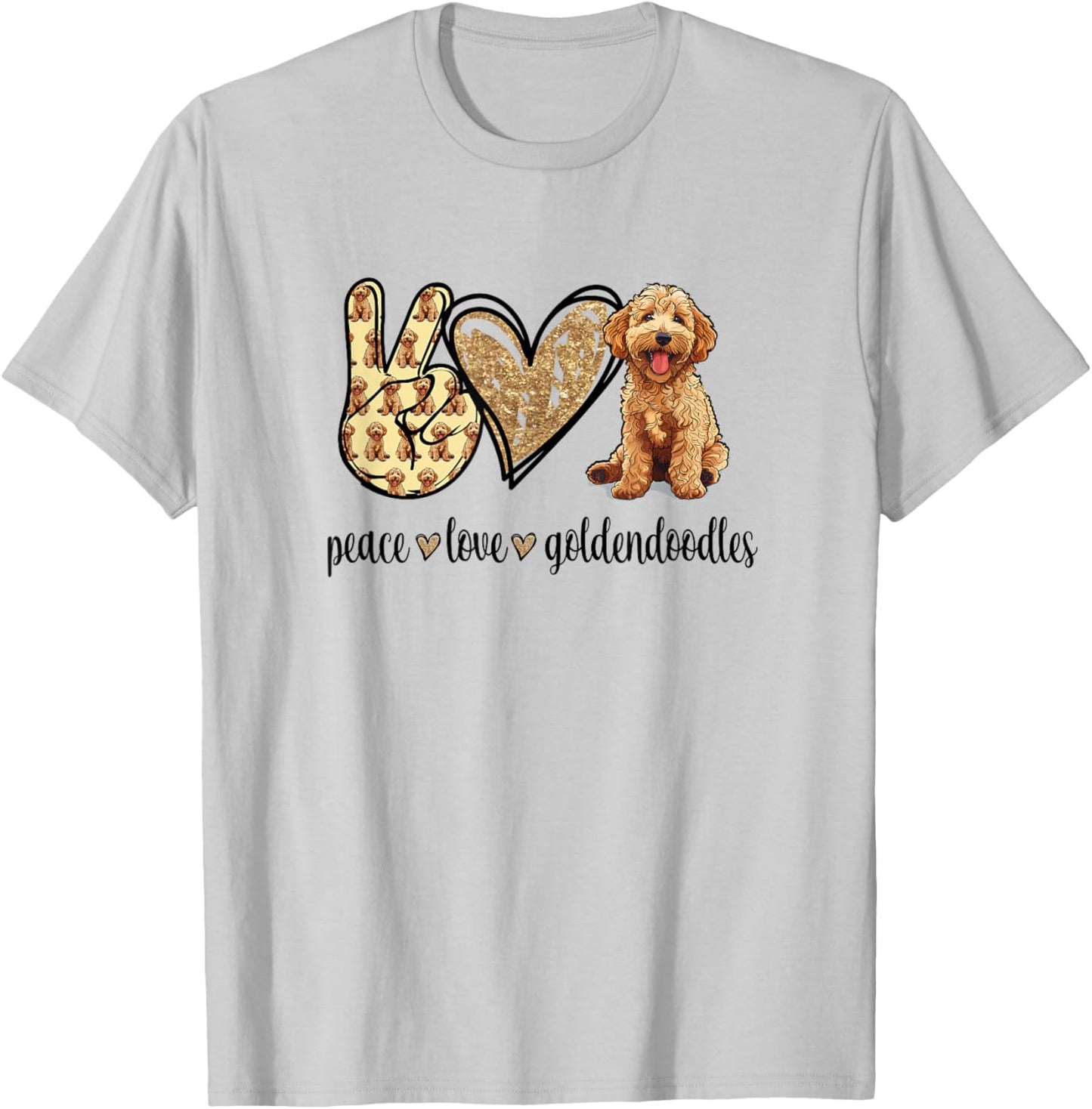 Funny Cute Girls Kids Peace Love Goldendoodles Lover T-Shirt - T-Shirt | Ash