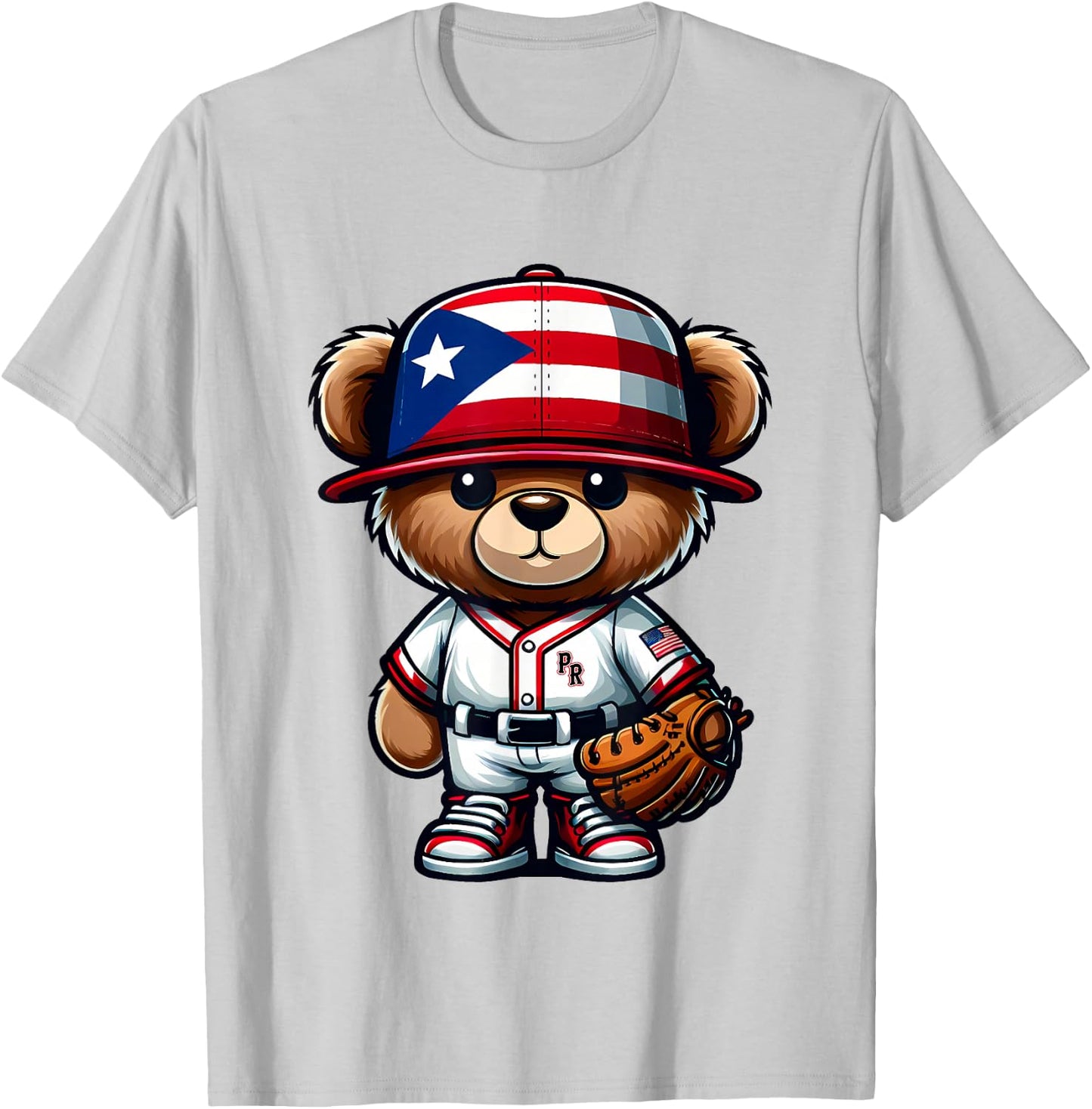 Puerto Rico Baseball Shirt Cute Teddy Bear Boricua Jersey PR T-Shirt - T-Shirt | Ash