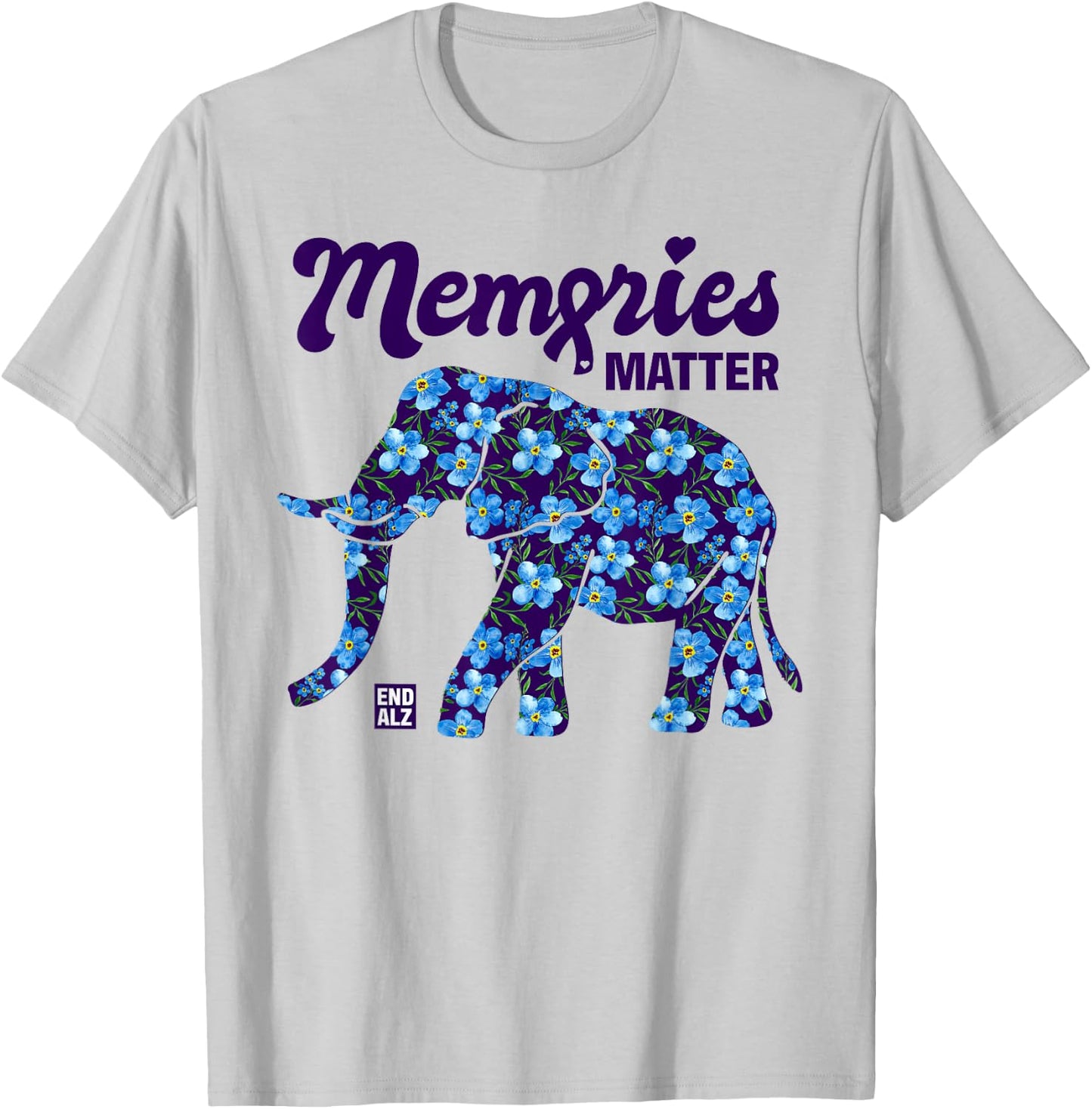 Alzheimer's Awareness Myosotis Forget me not Flower Elephant T-Shirt - T-Shirt | Ash