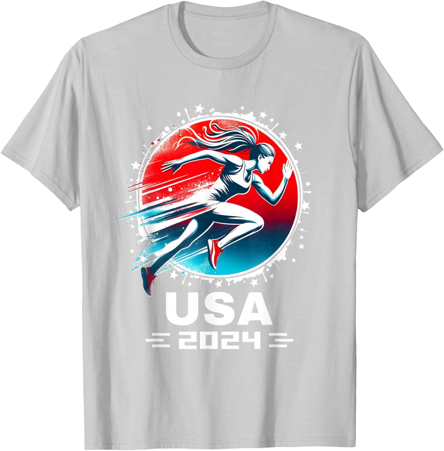 USA Team 2024 Running American Flag Women Track and Field T-Shirt - T-Shirt | Ash