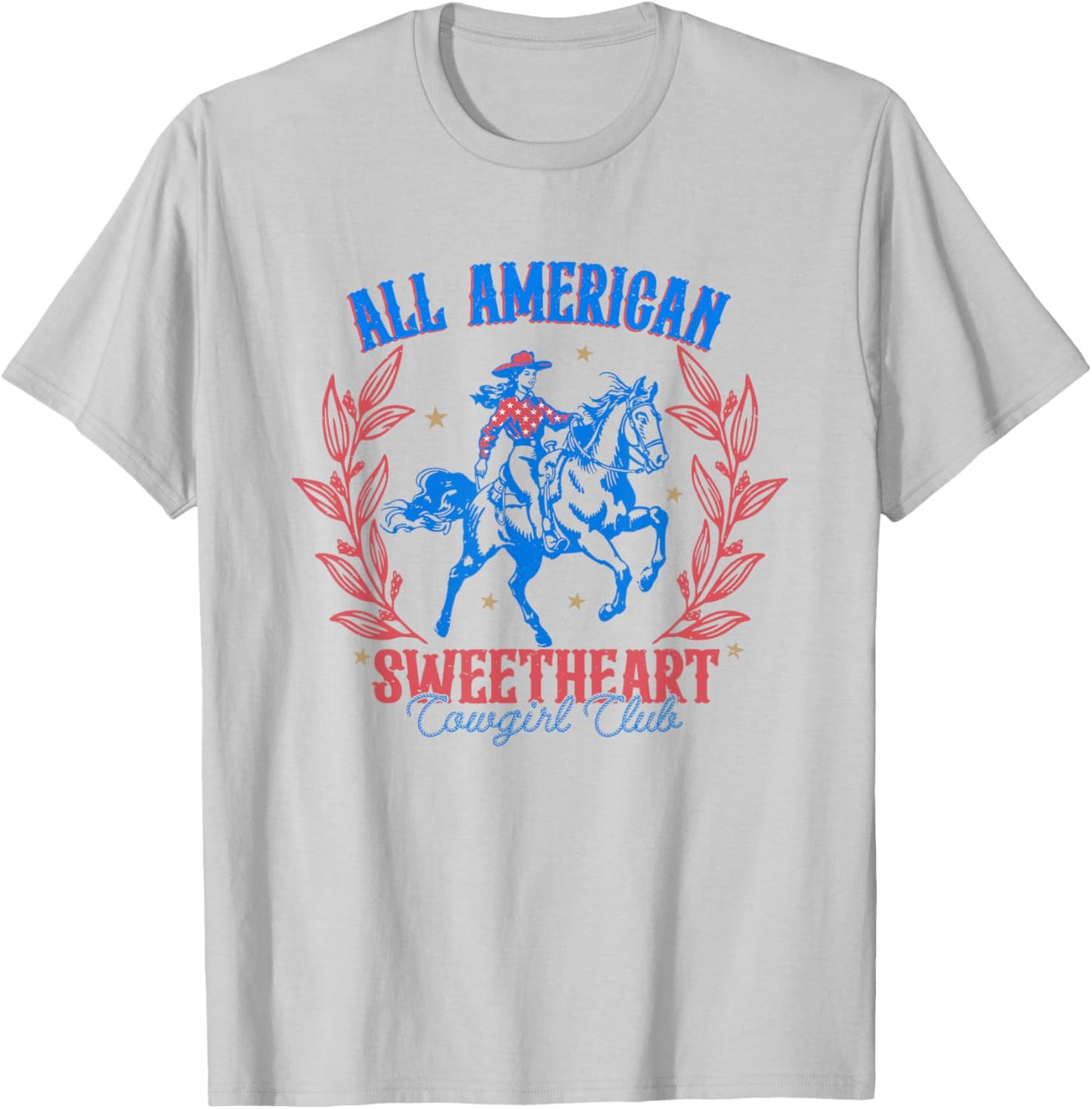All American Cowgirl Sweetheart Club 4th Of July Western T-Shirt - T-Shirt | Ash