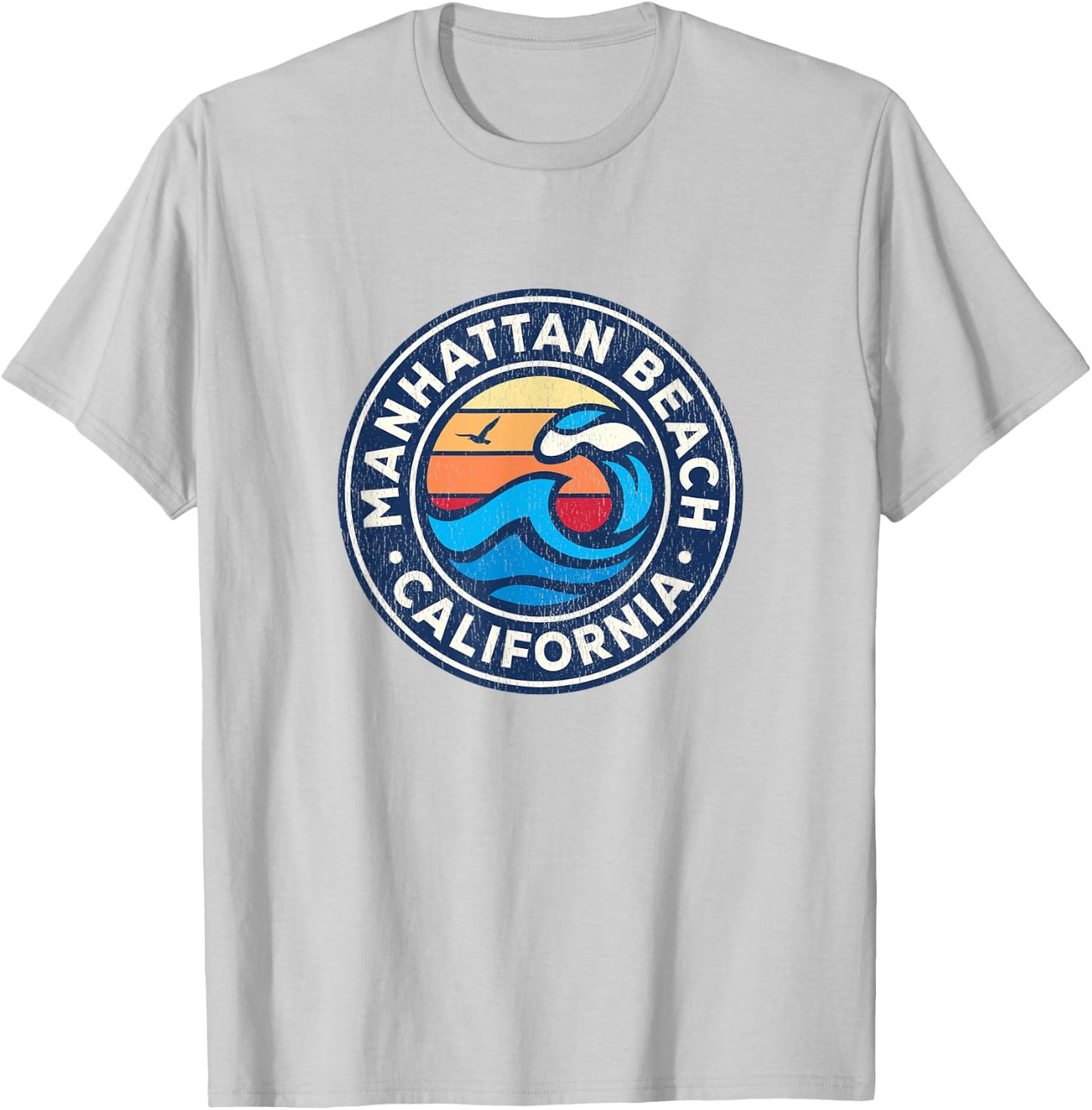 Manhattan Beach California CA Vintage Nautical Waves Design T-Shirt - T-Shirt | Ash