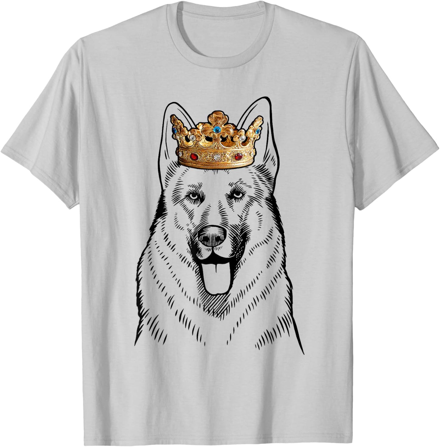 German Shepherd Dog Wearing Crown T-Shirt - T-Shirt | Ash
