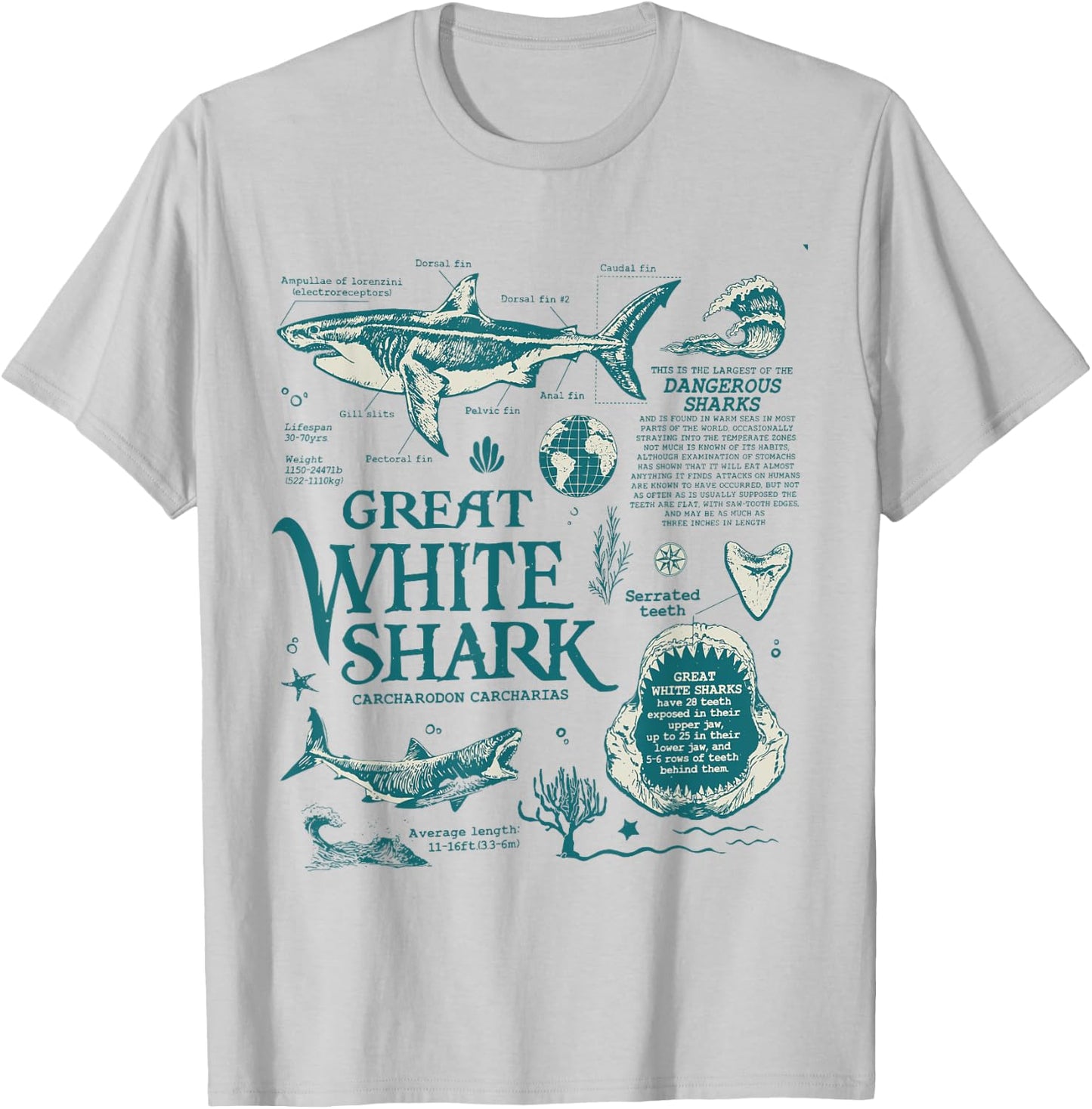 Great White Shark Anatomy , Marine Biologist T-Shirt - T-Shirt | Ash