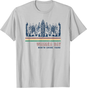 Hawaii North Shore Oahu Waimea Bay Retro Surfing T-Shirt - T-Shirt | Ash