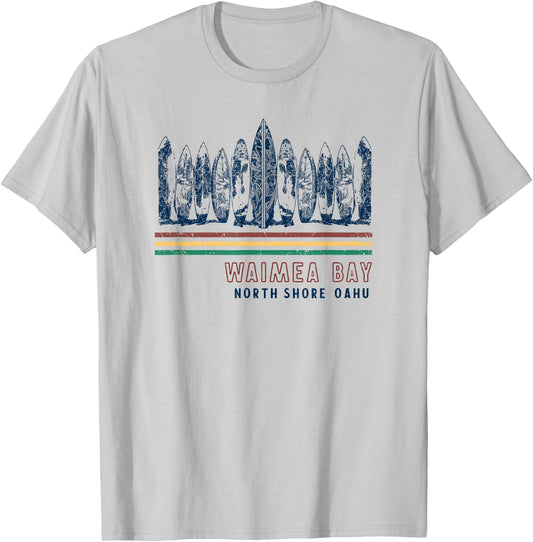 Hawaii North Shore Oahu Waimea Bay Retro Surfing T-Shirt - T-Shirt | Ash