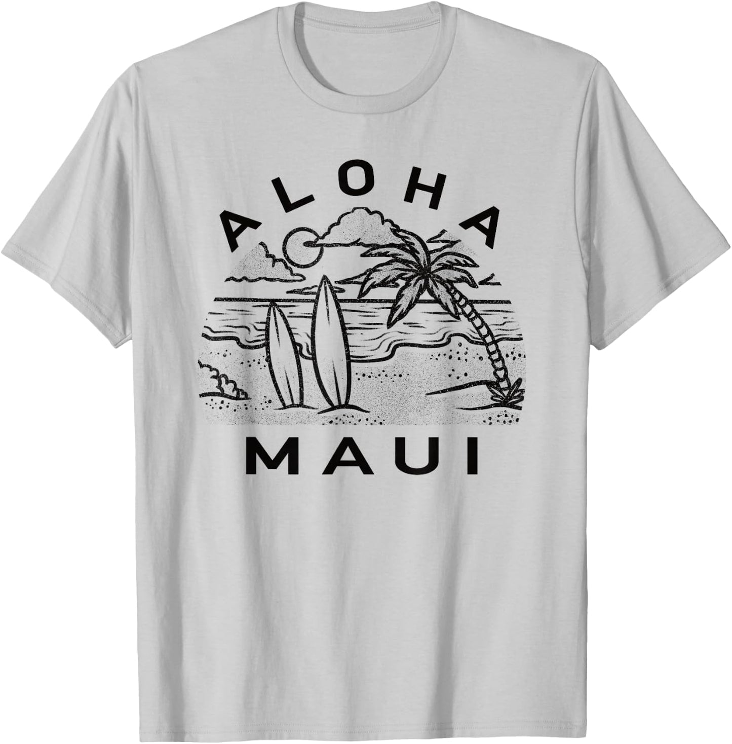 Aloha Maui Hawaii Hawaiian Island Palm Tree Surfboard Beach Men Women Kids T-Shirt - T-Shirt | Ash