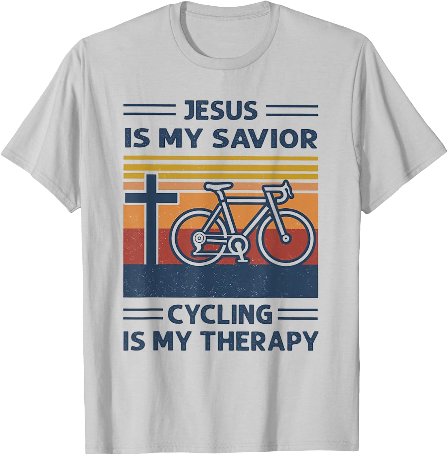 Jesus Is My Savior Cycling Is My Therapy Retro Vintage T-Shirt - T-Shirt | Ash