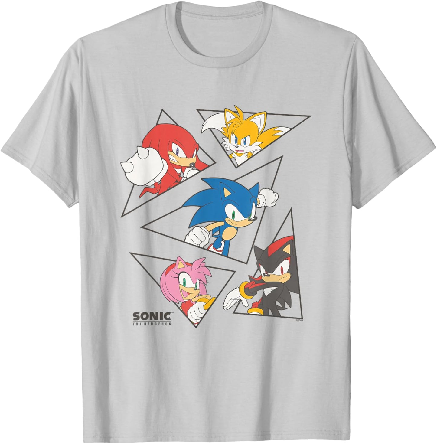 Sonic The Hedgehog Main Characters Triangle Portraits Retro T-Shirt - T-Shirt | Ash