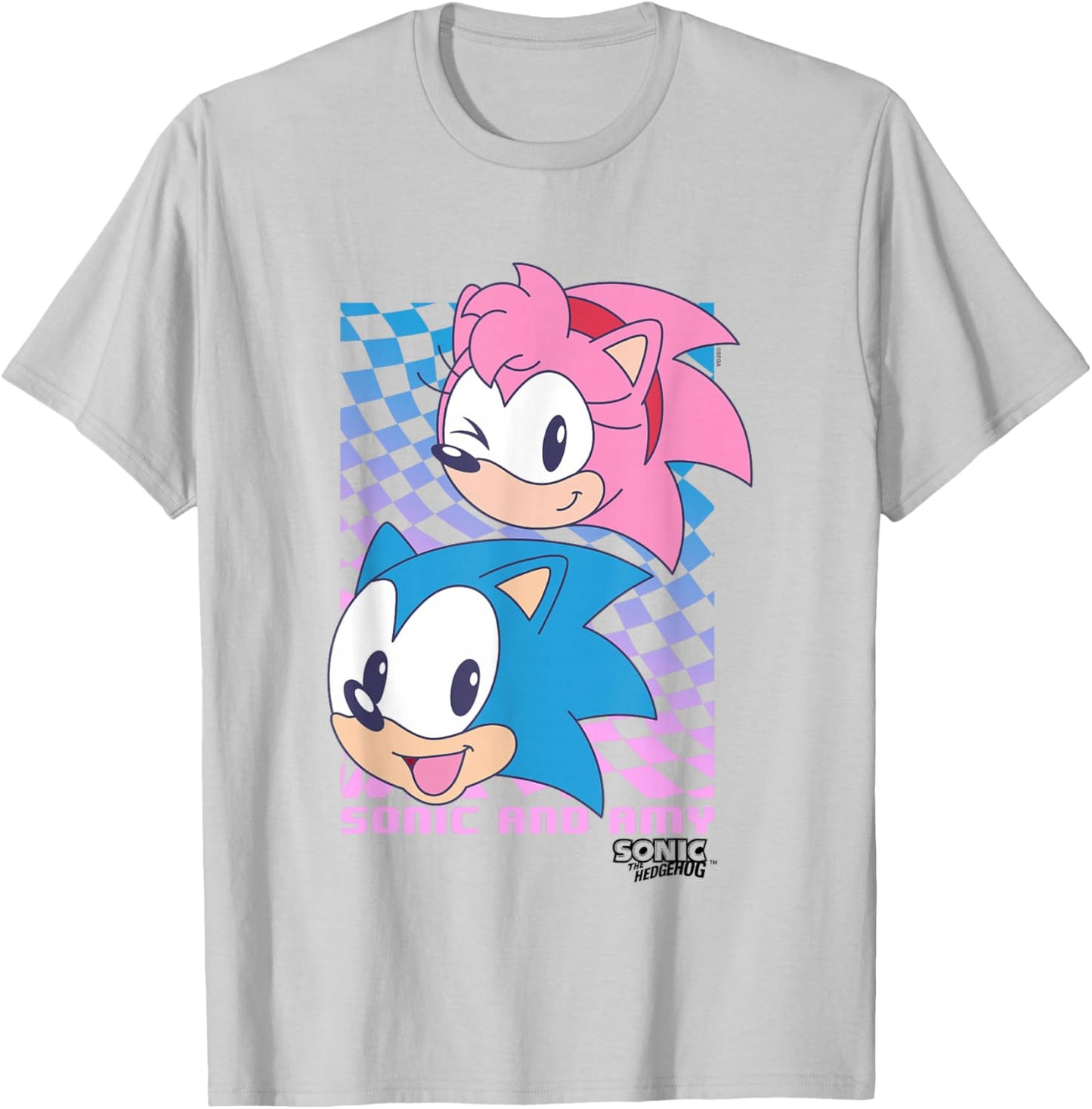 Sonic The Hedgehog Sonic & Amy Big Faces Cute Retro Poster T-Shirt - T-Shirt | Ash