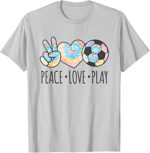 Tie Dye Soccer for Teen Girls | Peace Love Play T-Shirt - T-Shirt | Ash