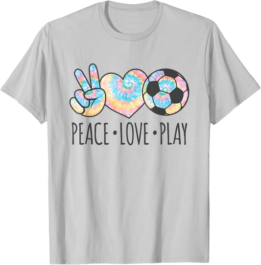 Tie Dye Soccer for Teen Girls | Peace Love Play T-Shirt - T-Shirt | Ash