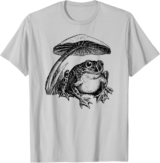 Cottagecore Frog and Mushroom Vintage Aesthetics T-Shirt - T-Shirt | Ash