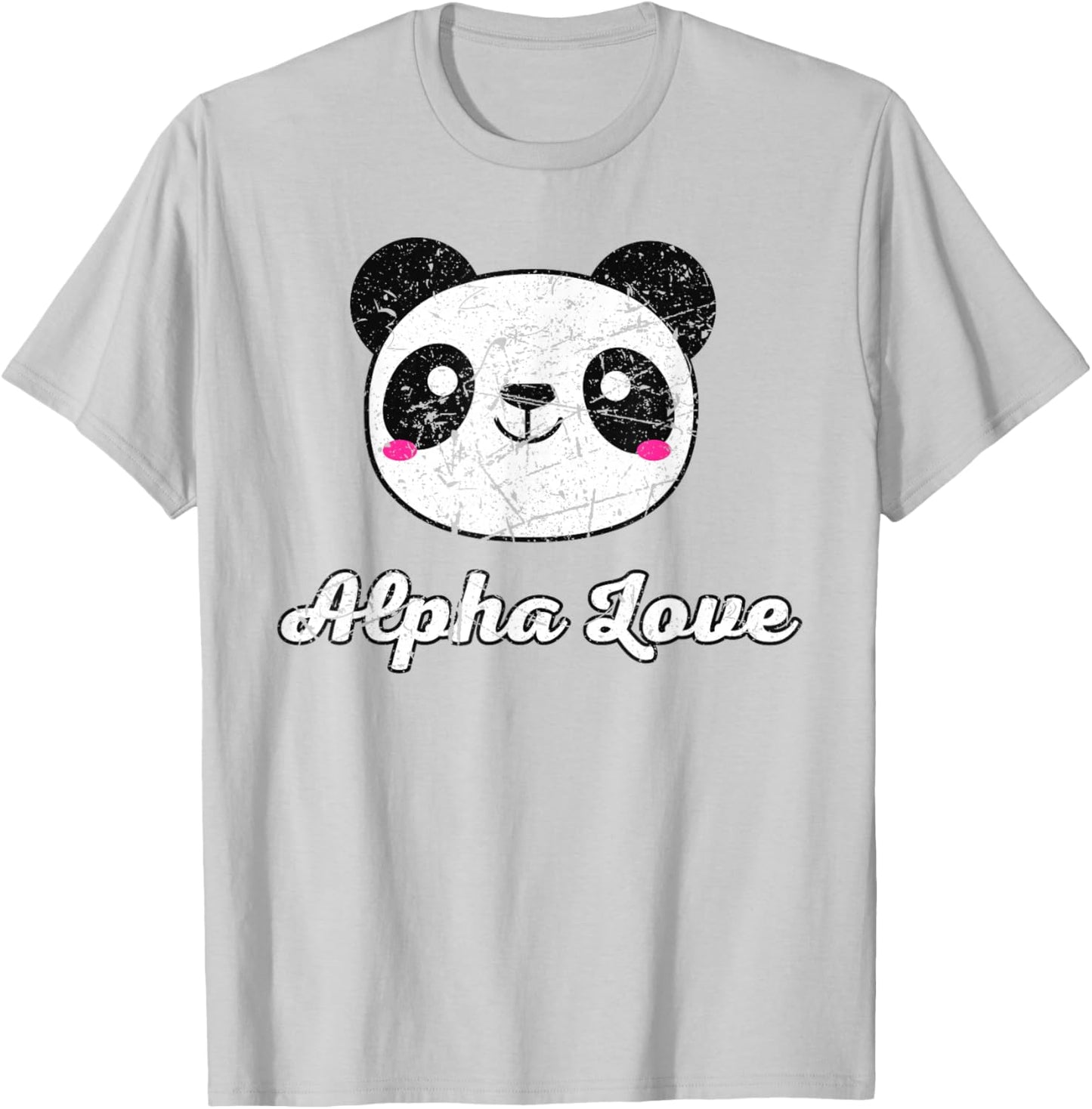 Alpha Love AOII Panda Bear Cute Kawaii O Pi Distressed T-Shirt - T-Shirt | Ash