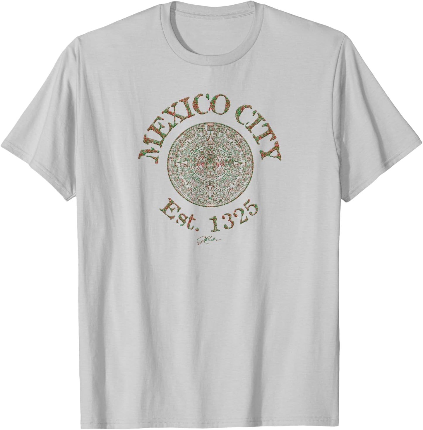 JCombs: Mexico City, Est. 1325, with Aztec Calendar T-Shirt - T-Shirt | Ash