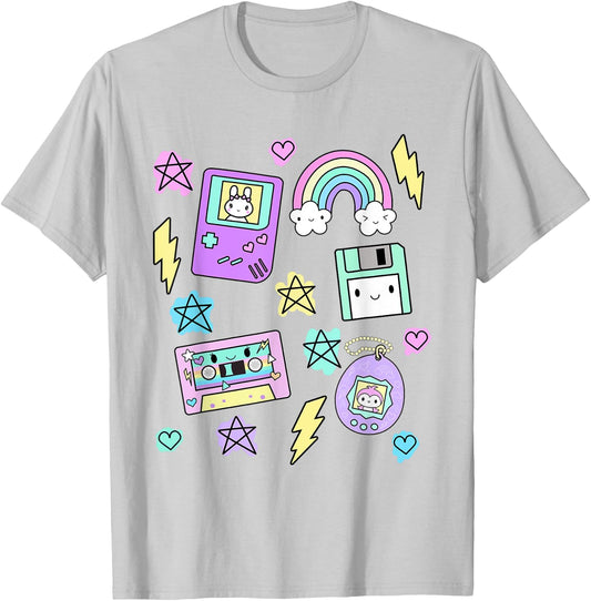 Kawaii Retro 80's 90's Gamer Cassette Clothes T-Shirt - T-Shirt | Ash