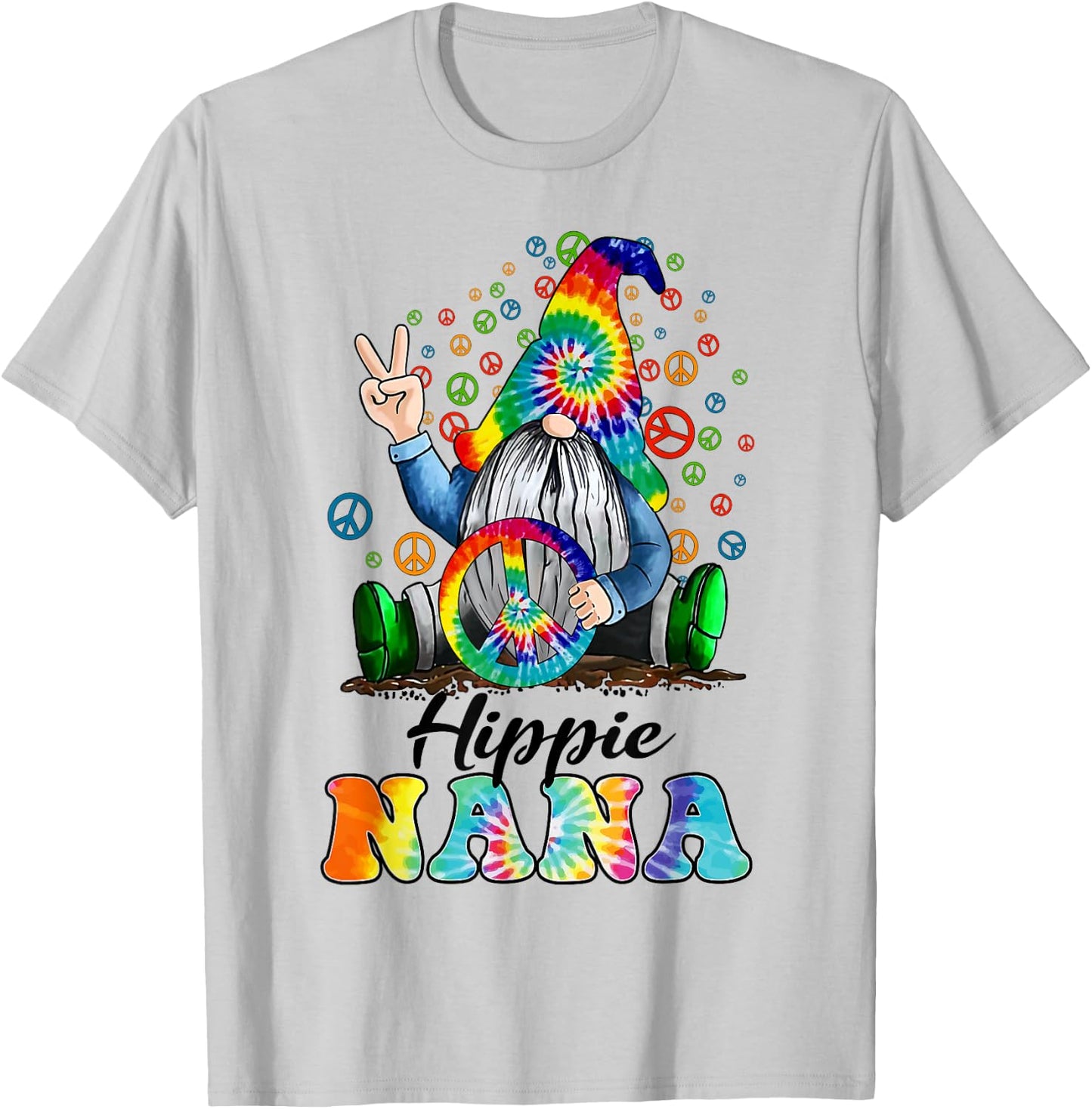 Hippie Nana Gnome Colorful Gnome Mother's Day Gift T-Shirt - T-Shirt | Ash