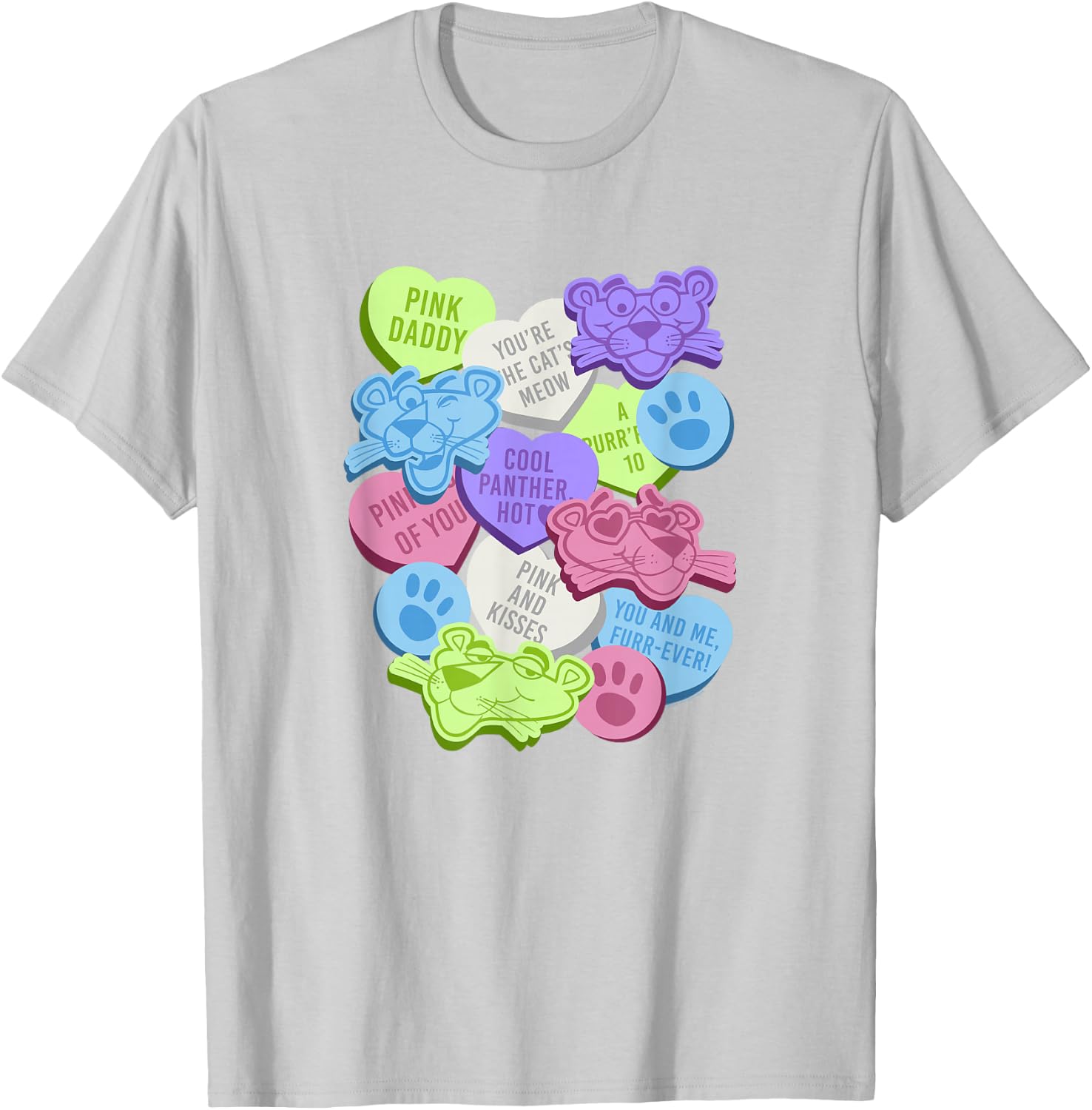 The Pink Panther Valentine's Day Candy Hearts T-Shirt - T-Shirt | Ash
