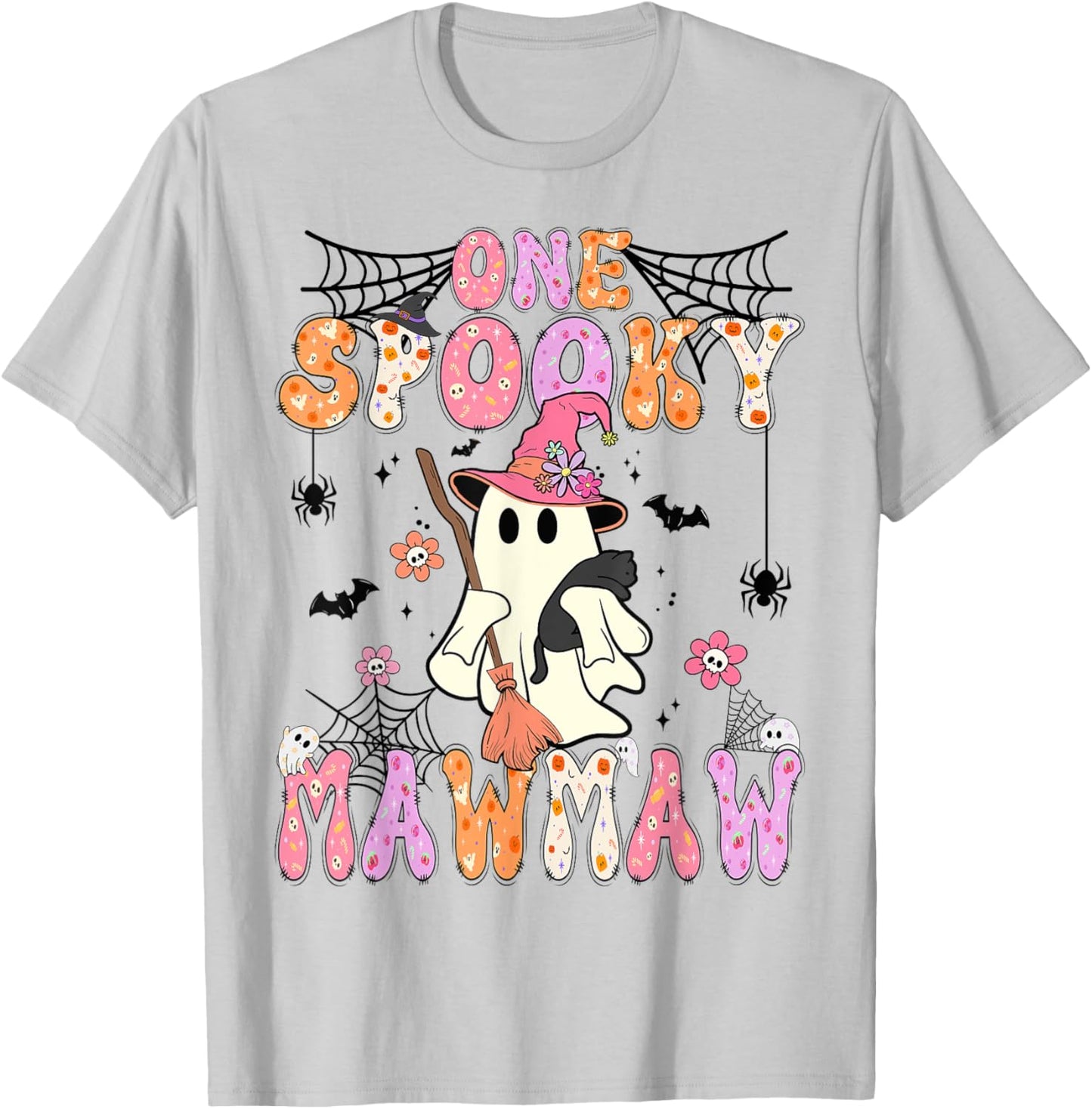 Groovy One Spooky Mawmaw Retro Halloween Cute Ghost T-Shirt - T-Shirt | Ash