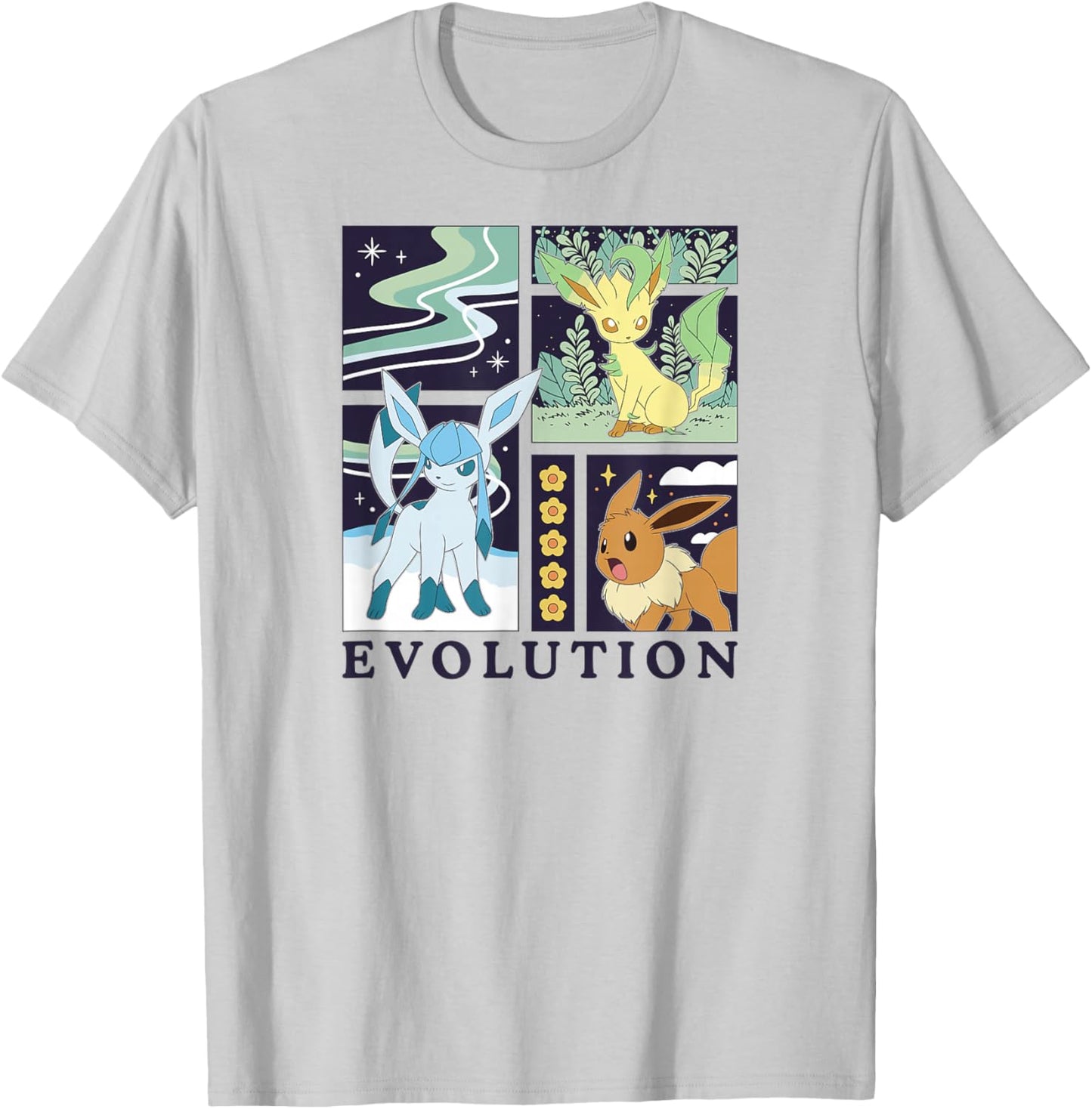 Pokémon - Eevee Glaceon Leafeon Evolution Ice Grass Normal T-Shirt - T-Shirt | Ash