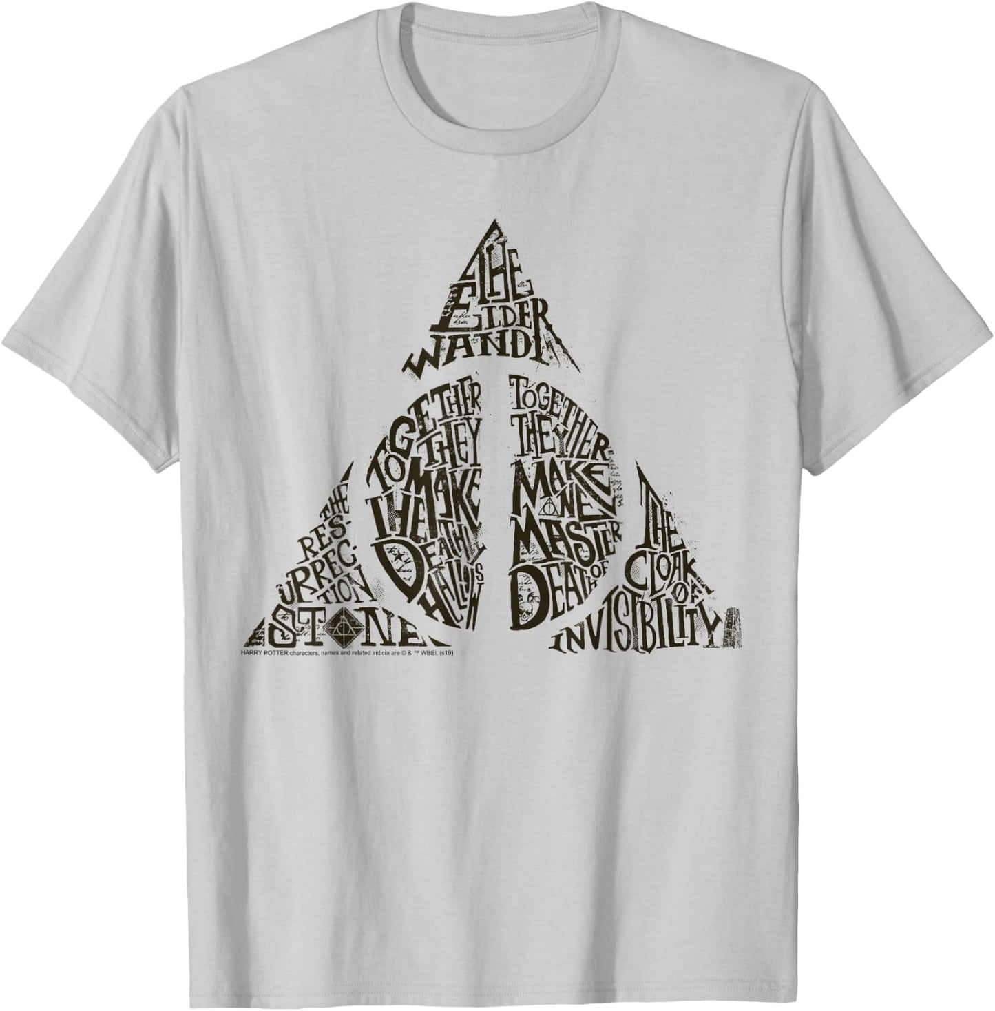 Harry Potter Deathly Hallows Sketch Text Fill T-Shirt - T-Shirt | Ash