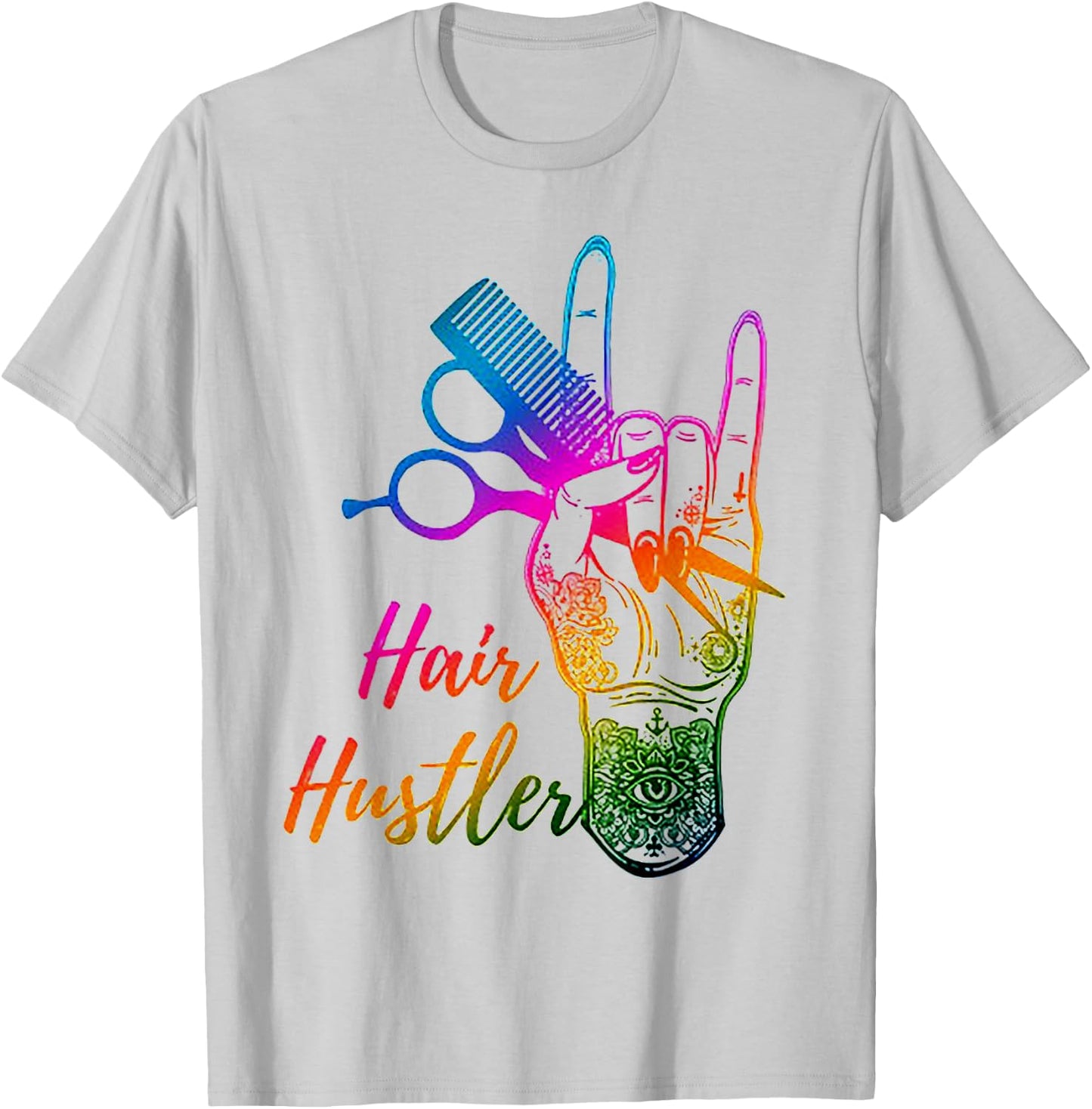 Hair Hustler Tie Dye Hair Stylist Hairdresser Barber Retro T-Shirt - T-Shirt | Ash