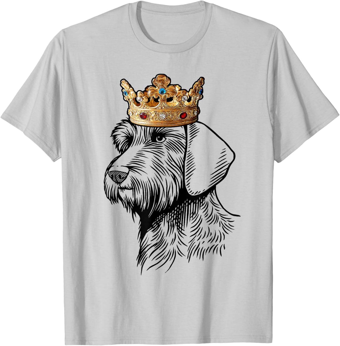 Wirehaired Dachshund Dog Wearing Crown Men Women Kids T-Shirt - T-Shirt | Ash