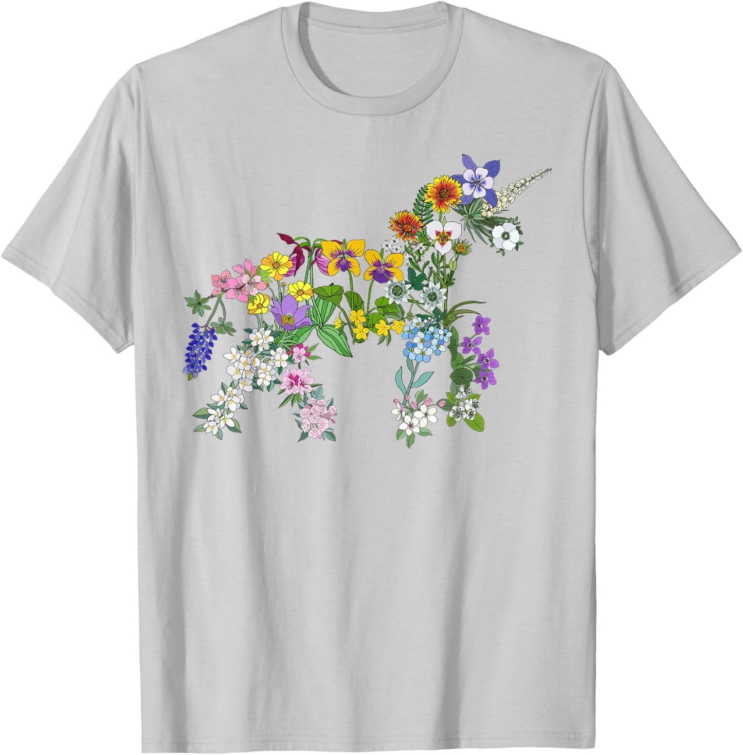 Wildflower Aesthetic Floral Unicorn Nature Flowered Girl T-Shirt - T-Shirt | Ash