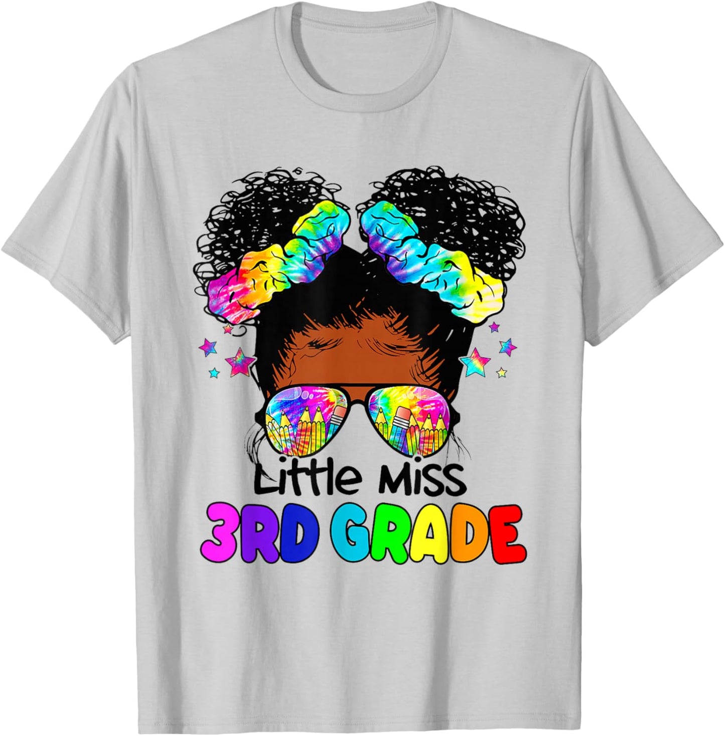 Little Miss 3rd Grade Black Messy Bun Girls Back To School T-Shirt - T-Shirt | Ash