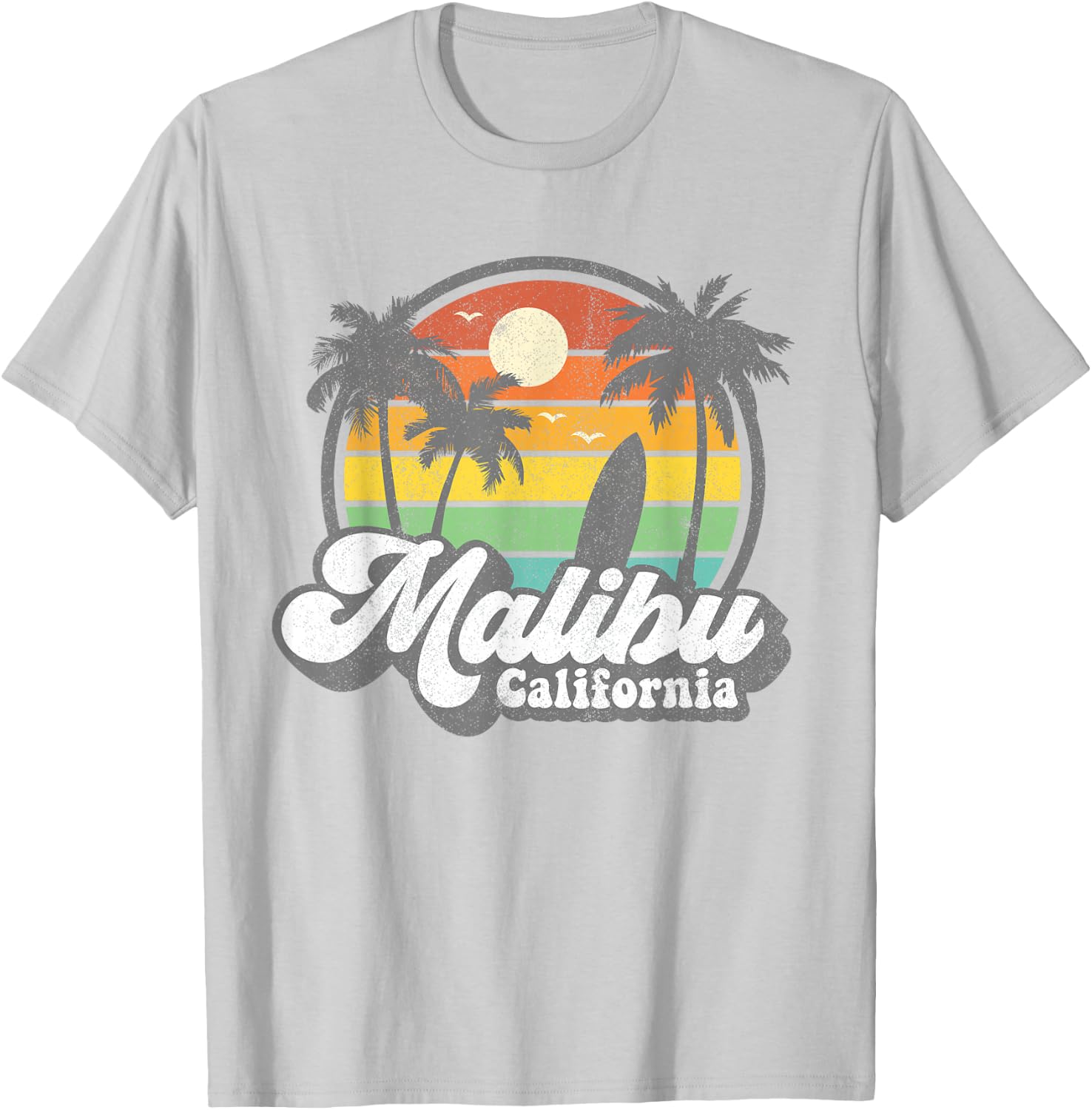 Vintage Malibu Beach California CA Surfing Retro Surf Gift T-Shirt - T-Shirt | Ash