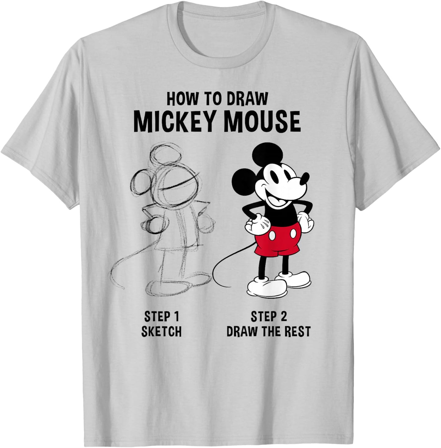 Disney Mickey And Friends How To Draw Mickey Mouse T-Shirt - T-Shirt | Ash